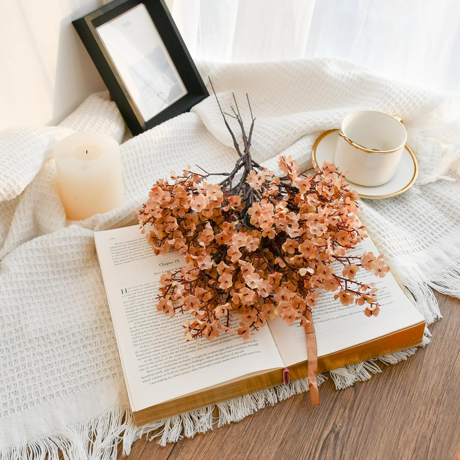 Mandy's Light Brown Artificial Baby’s Breath Flowers 15 Bundles Silk Gypsophila, 18.5 Inch European Style Modern Home Decor Centerpiece, Neutral Wedding Flower Arrangements