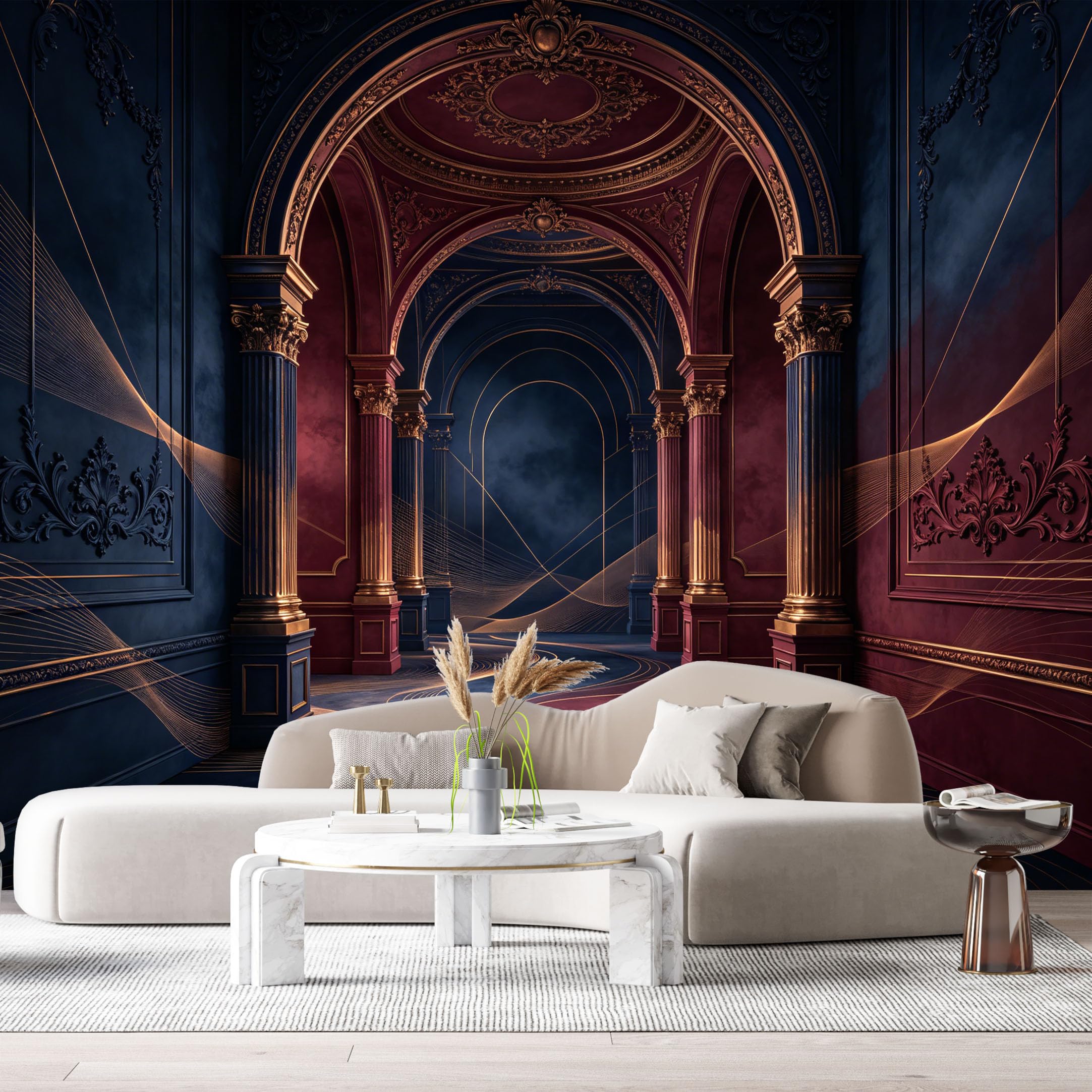 Custom Size Wall Murals Neoclassical Arch Hallway Textured Columns Golden Lines SelfAdhesive Wall Fabric Removable Large Wallpaper for Photo Living Room