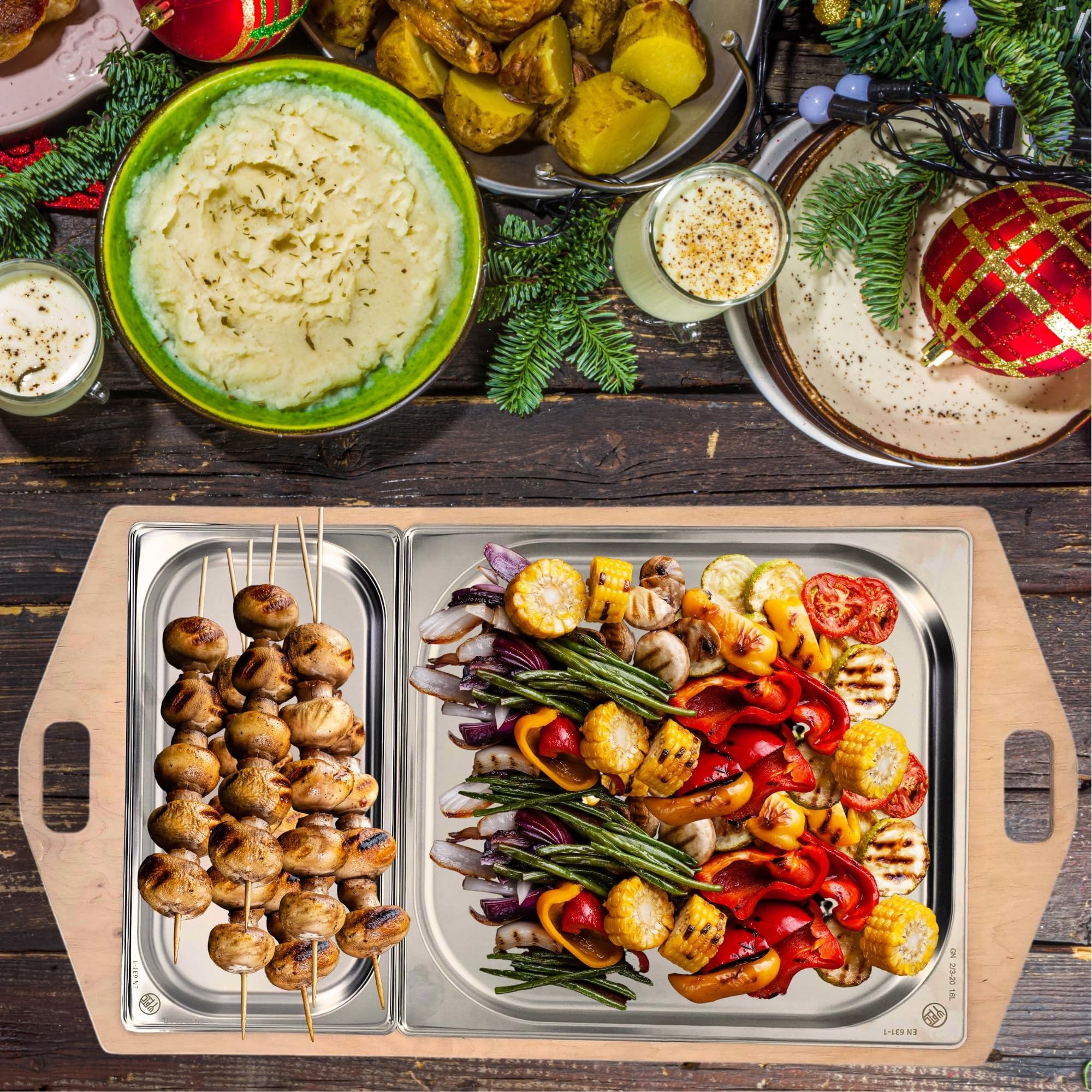 BBQ-Boards HeatBoard – Speisenwärmer für Grillabende | BBQ Servierplatte mit Edelstahlauflage & Teelichtfunktion | Warmhalteplatte für Fleisch & Beilagen | Grillzubehör mit Stil