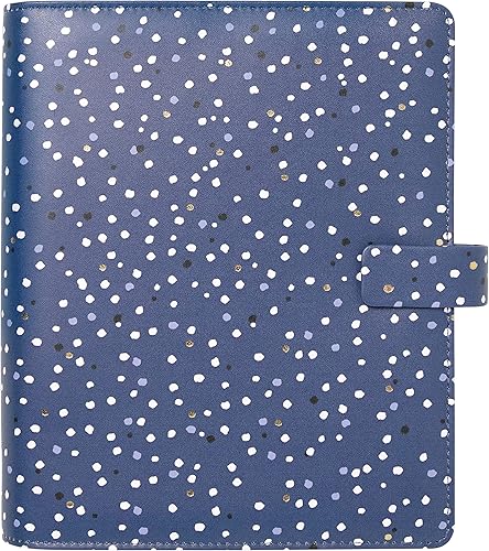 Filofax Organizador índigo, tamaño A5, cubierta con aspecto de piel con detalles de lámina dorada, seis anillos, calendario semanal para ver,