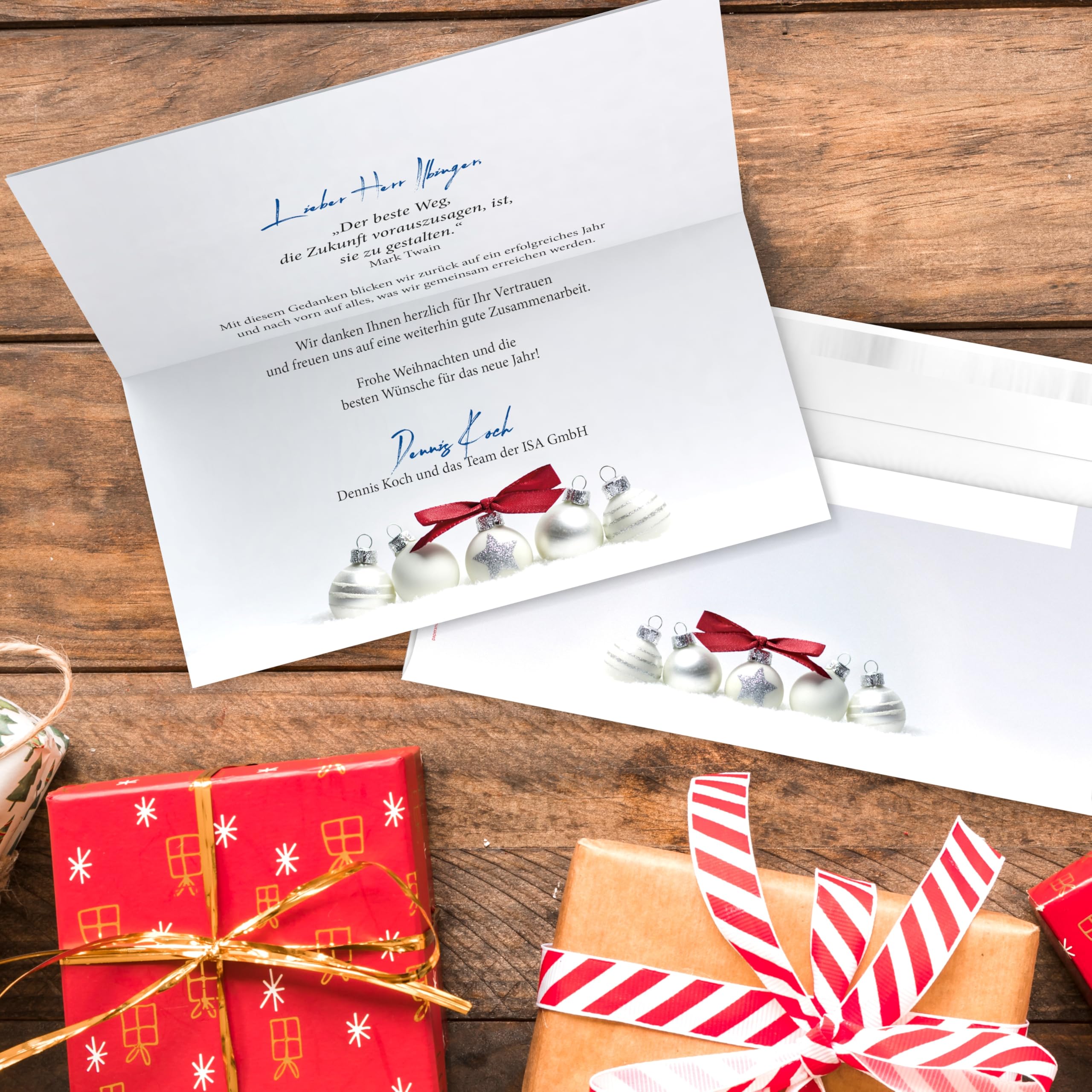 Weihnachtskarten mit Umschlag | Pure Silver | 100 DIN LANG-Klappkarten mit passendem Einleger + 100 passende Kuverts | weihnachtliches Karten-Set