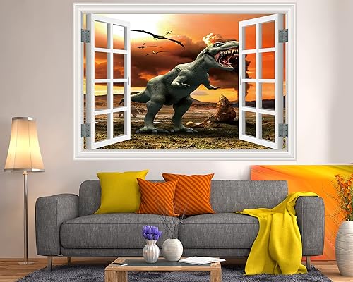 Miniatura 2 de FLFK Calcomanía falsa para pared para ventana, mural de pared de dinosaurios para decoración de pared, calcomanías de pared para pegar y despegar,