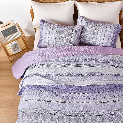 Miniatura 5 de WONGS BEDDING Juego de edredón bohemio tamaño King, juego de edredón bohemio de 3 piezas, juego de ropa de cama ligero para todas las estaciones