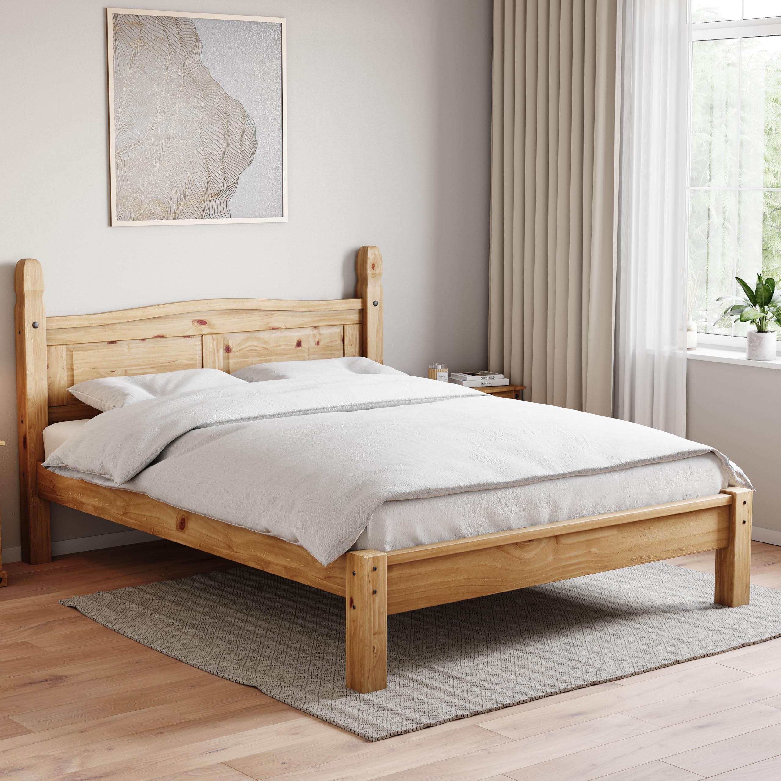 Vida Designs Corona King Size Bed, 5 Foot, Low Foot End Bed Frame, Solid Pine Wood