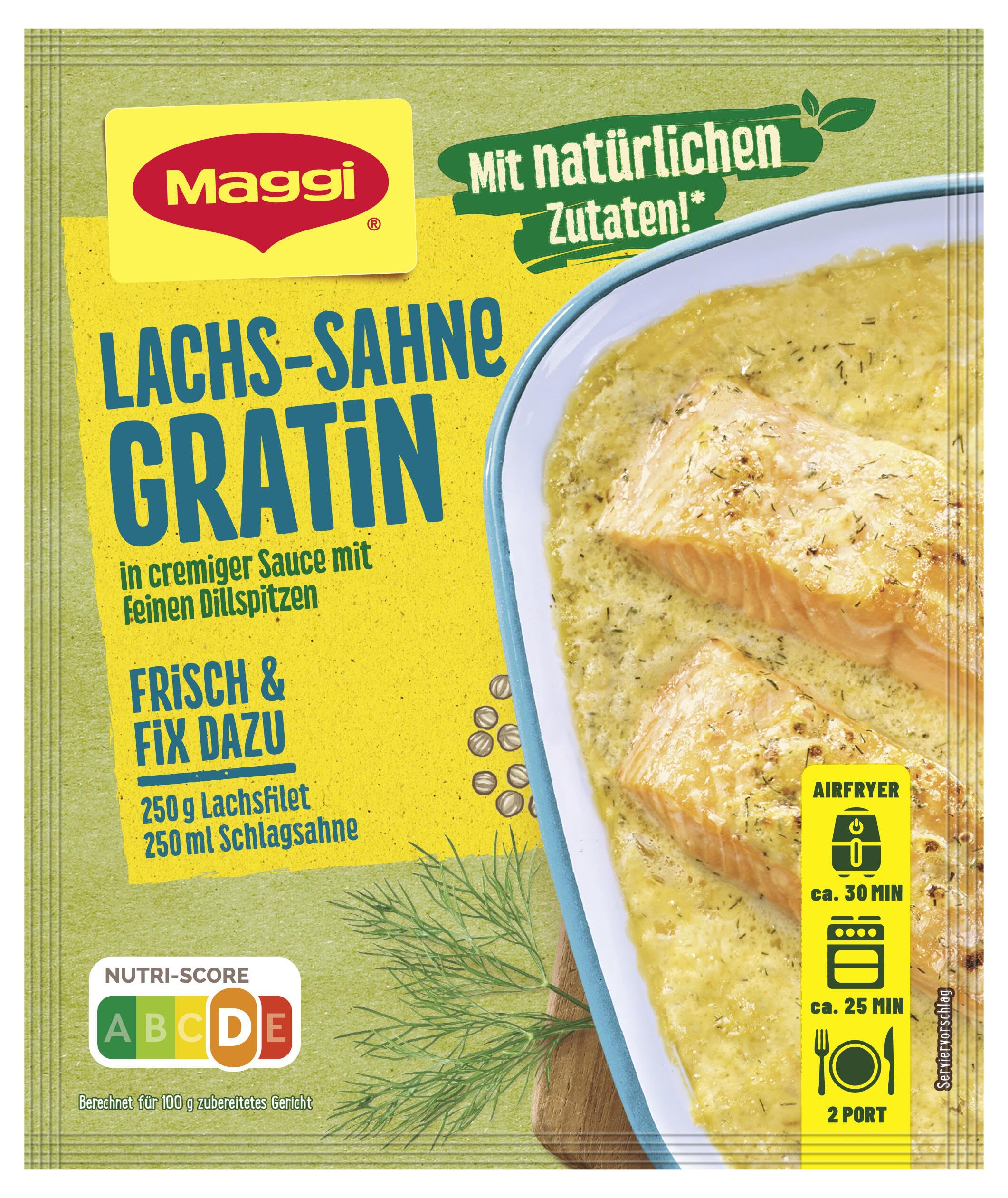 MAGGI Fix für Lachs-Sahne Gratin, Würzmischung, mit natürlichen Zutaten*, für 2 Portionen, 1er Pack (1 x 26g)