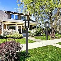 Vista 6 de Lámpara de poste para exteriores, farol de poste exterior con vidrio sembrado en acabado negro, luz de pilar ideal para patio, camino y entrada