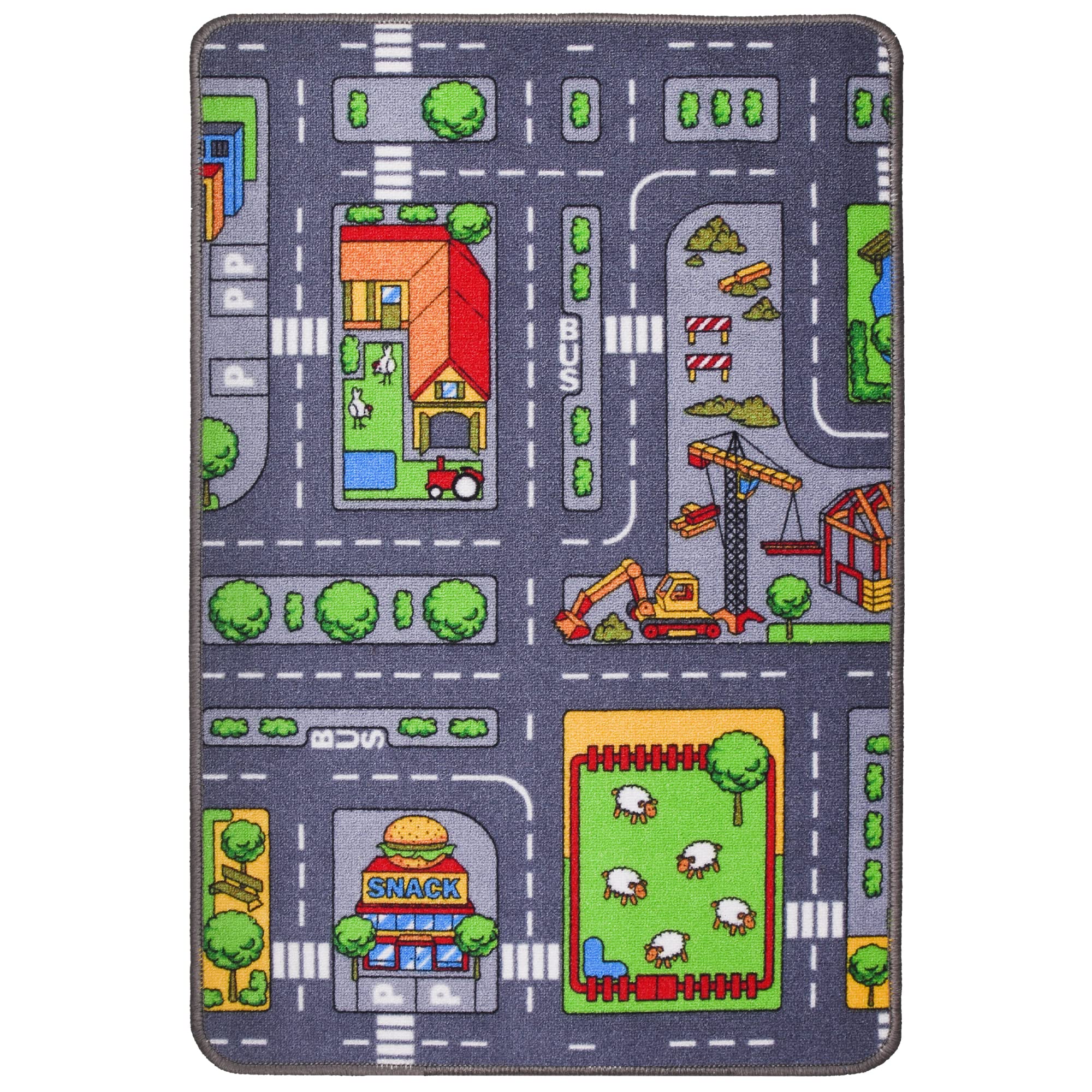 ASAB Car Mat for Children Super Soft Thick Street Map City Town Car Roads Kids Play Rug Non-slip Playroom Car Play Mat for Toy Cars Educational Kids Rug for Kids Nursery Room Decor