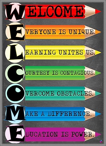 3D Learning LLF Póster de bienvenida para aulas, laminado de 14 x 19.5 pulgadas, decoración de puerta de aula de regreso a clases, suministros para