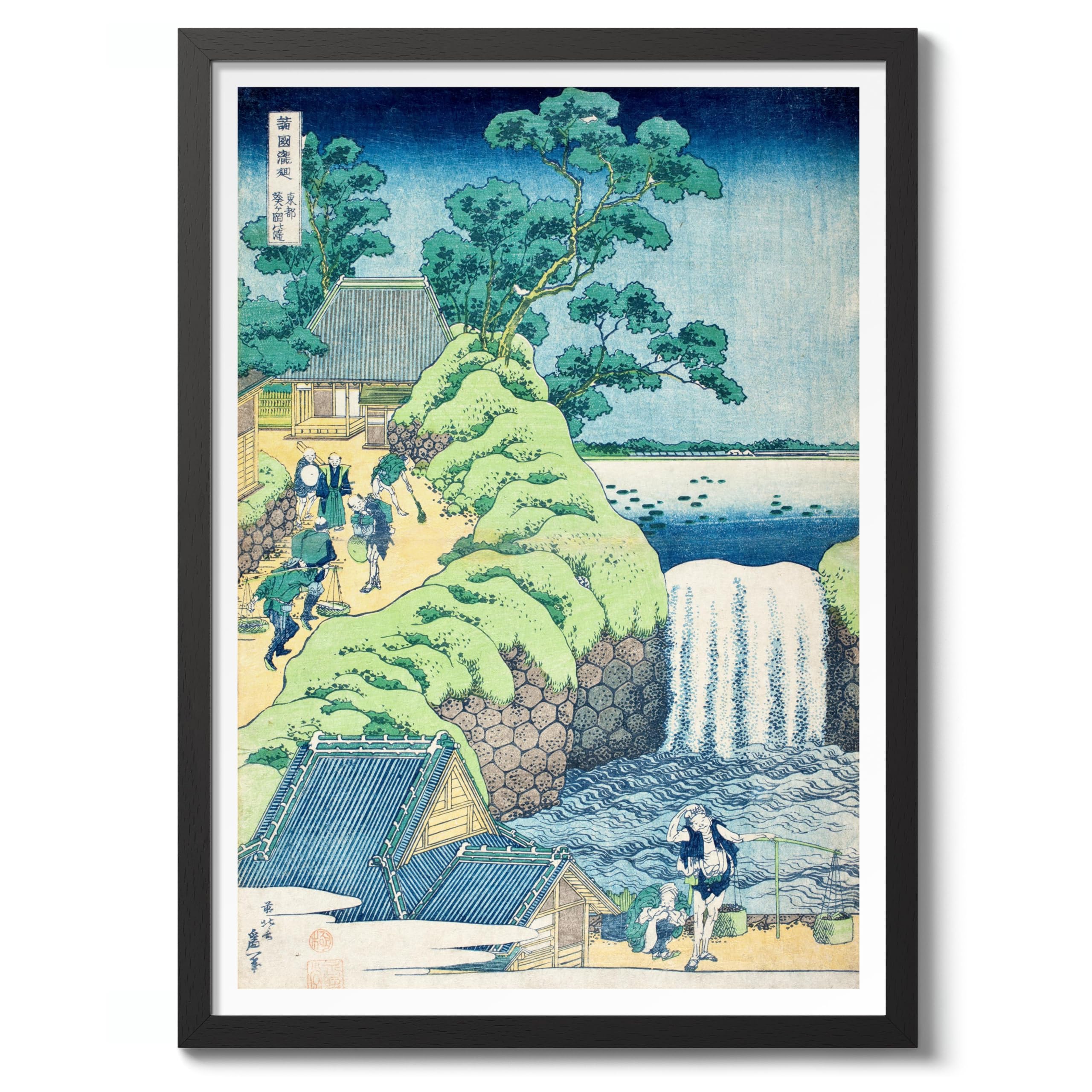 Fall Of Aoiga Oka, Yedo Katsushika Hokusai Poster, Japanese Woodblock Ukiyo-E Print, Vintage Art Picture Painting Wall Art Exhibition, Archival Matte, A1 (Black Frame) - 84.1x59.4cm