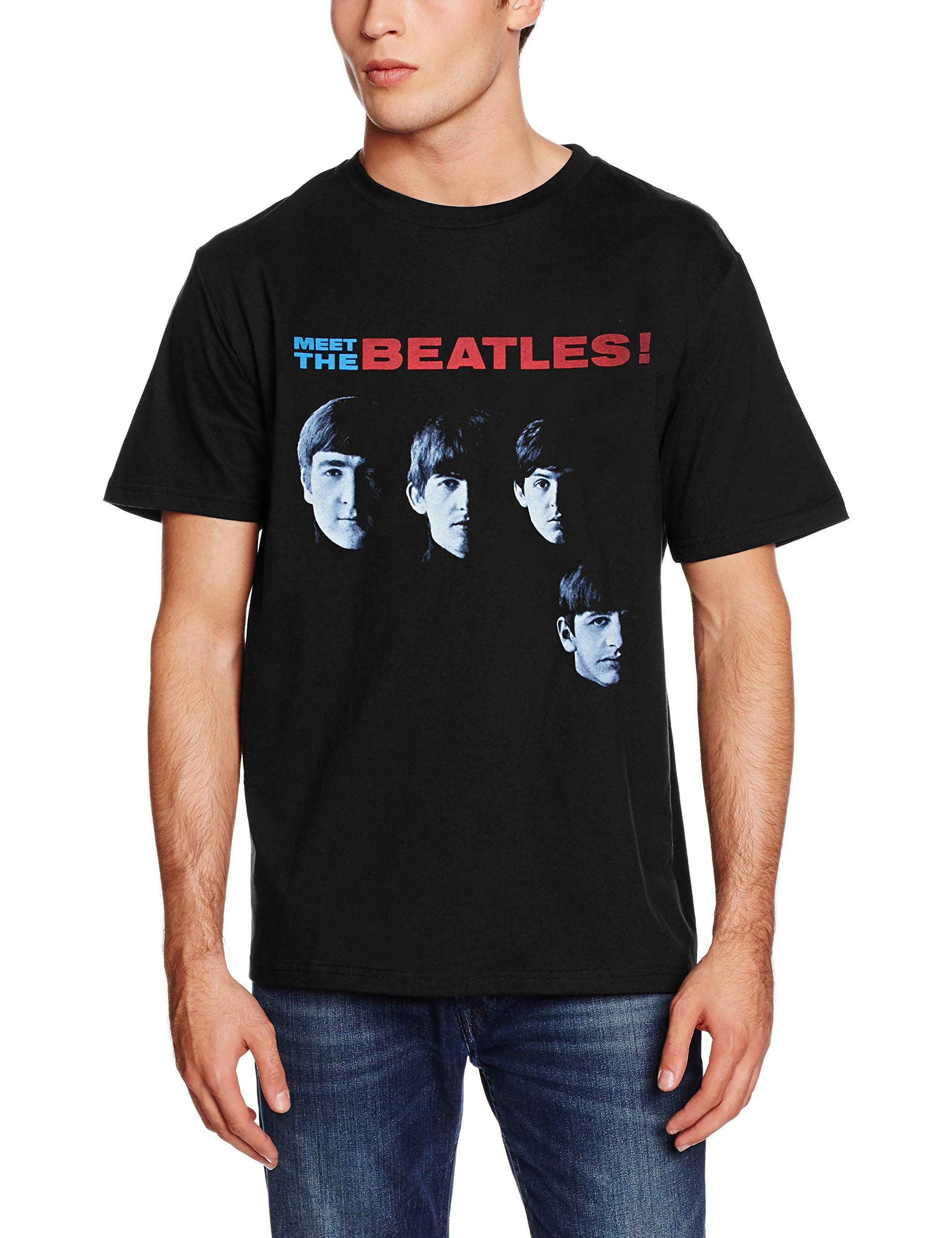 Rockoff TradeBeatles Mens Tee: Meet Beatles (Large) - Black - Large
