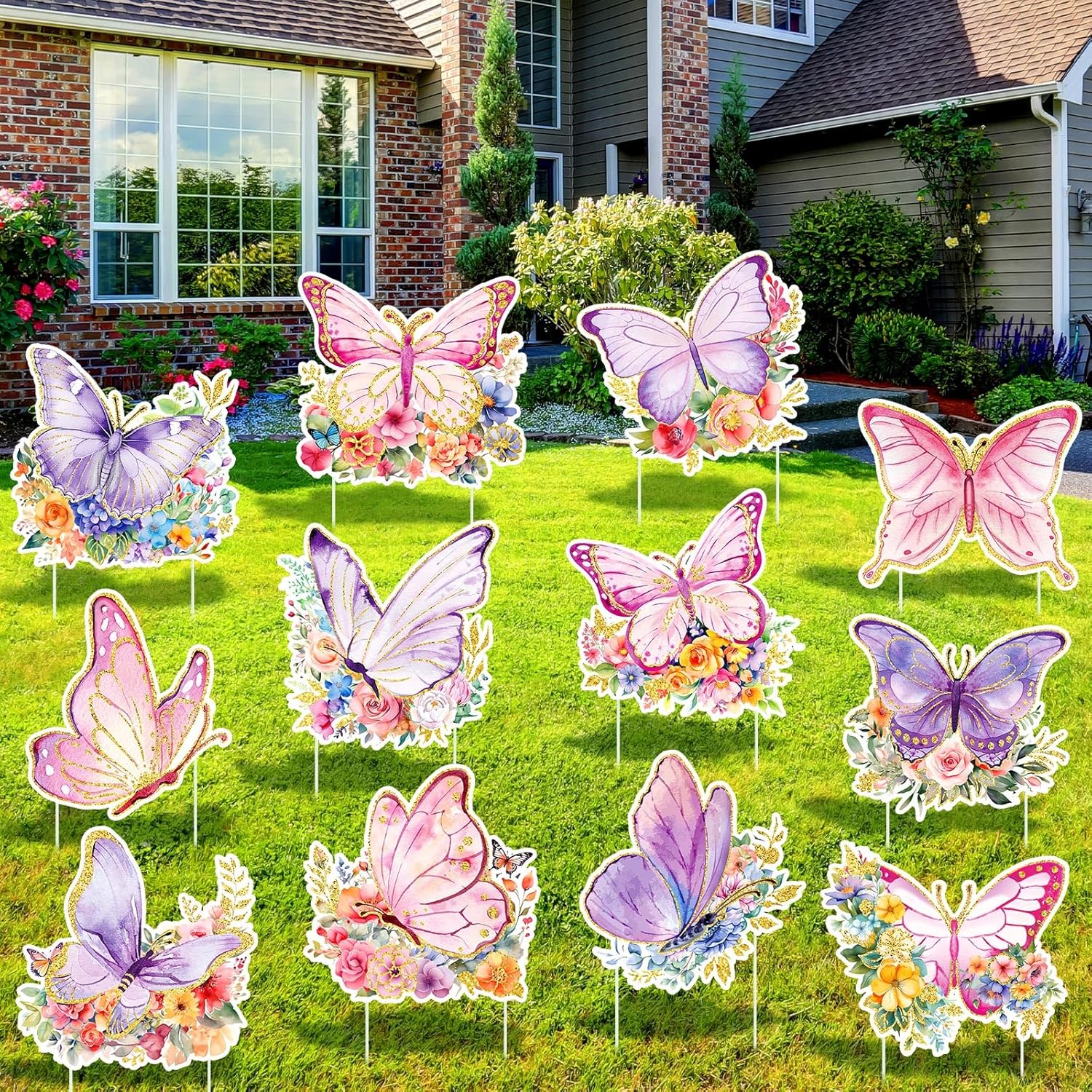 Amyhill 12 Pcs Butterfly Yard Signs Decorations Giant Butterfly Garden Stakes Waterproof Lawn Signs Yard Stakes Outdoor Big Decorations for Garden Patio Lawn