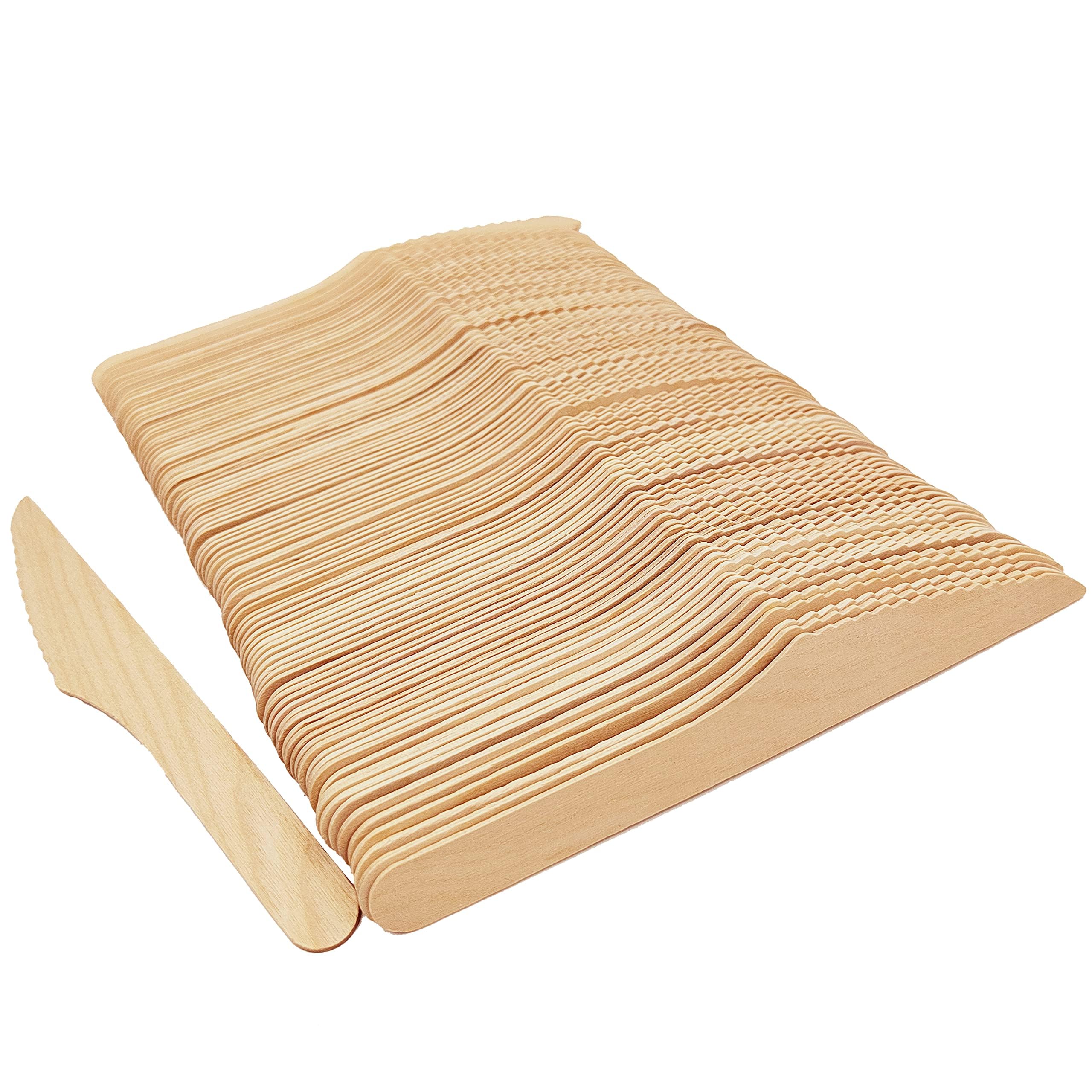 Disposable Wooden Knives, 200 Pack, 6.5 Inch, Serrated Edge