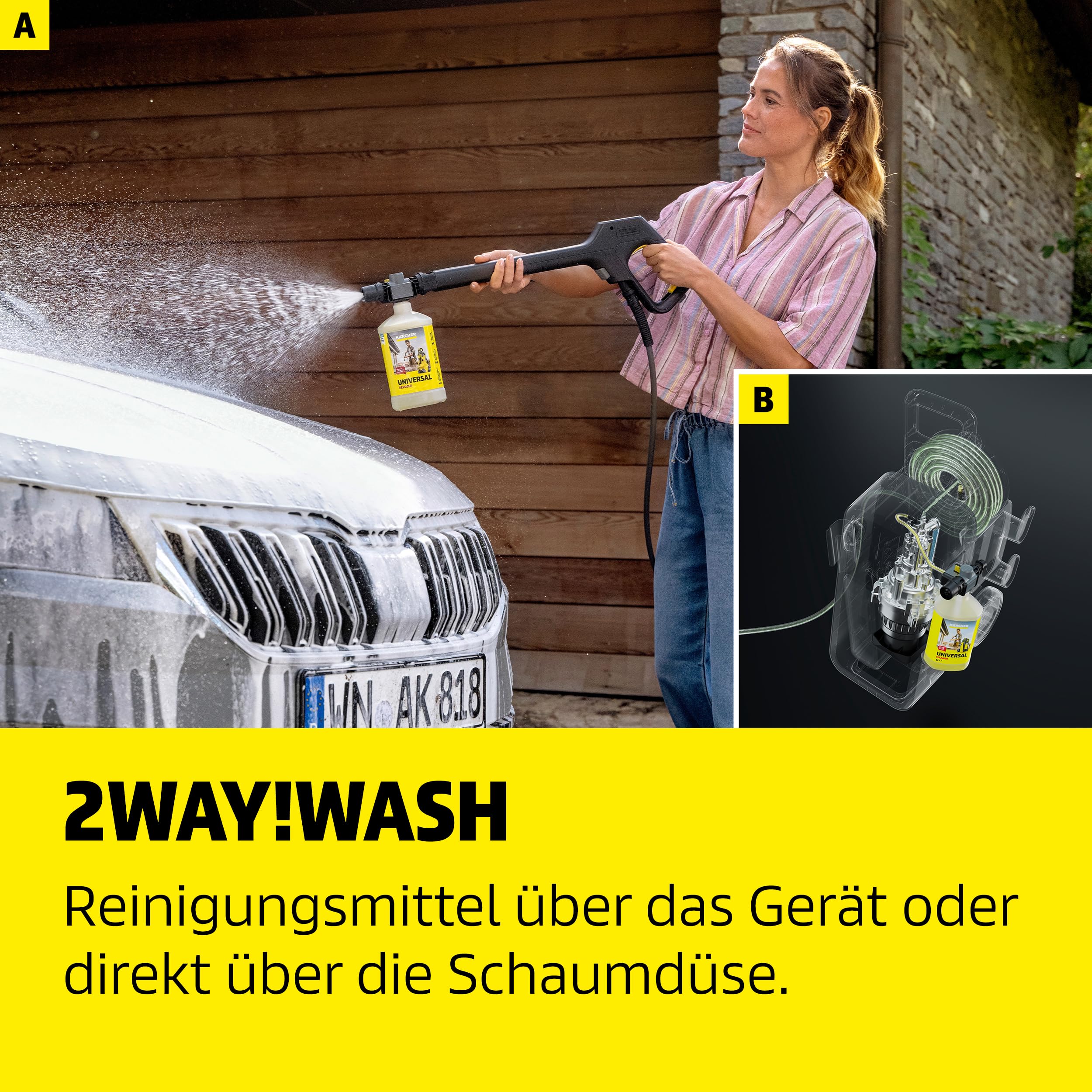 Kärcher Hochdruckreiniger K 5 Comfort Premium Car, Druck: 145 bar, Fördermenge: 500 l/h, Fläche: 40 m²/h, 18,2 kg, extra Flexibler Hochdruckschlauch, Schlauchtrommel, 4-in-1 Multi Jet, Car Kit