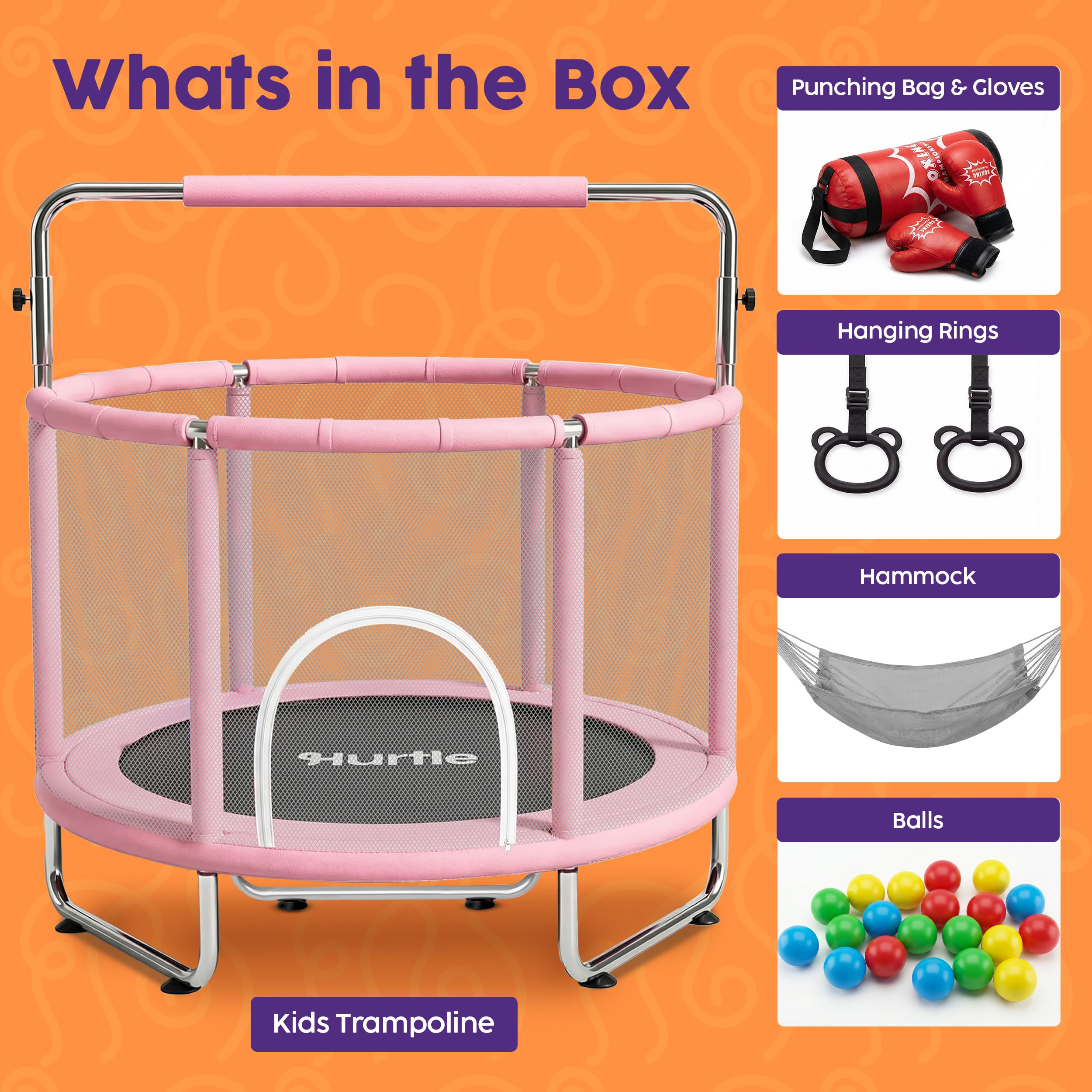 Hurtle Trampolino Elastico per Bambini 140 cm, Trampolino con Rete di Sicurezza 200 kg, Palestra in Casa, Giochi Bambini con Barra Regolabile, Altalena, Sacco da Boxe e Anelli