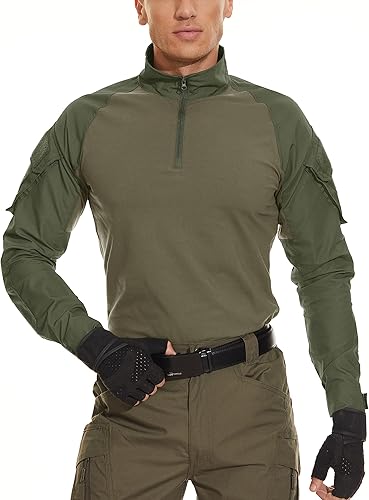 Miniatura 6 de MAGCOMSEN Camisas militares tácticas para hombre con cremallera de 14, camisa de manga larga con bolsillos
