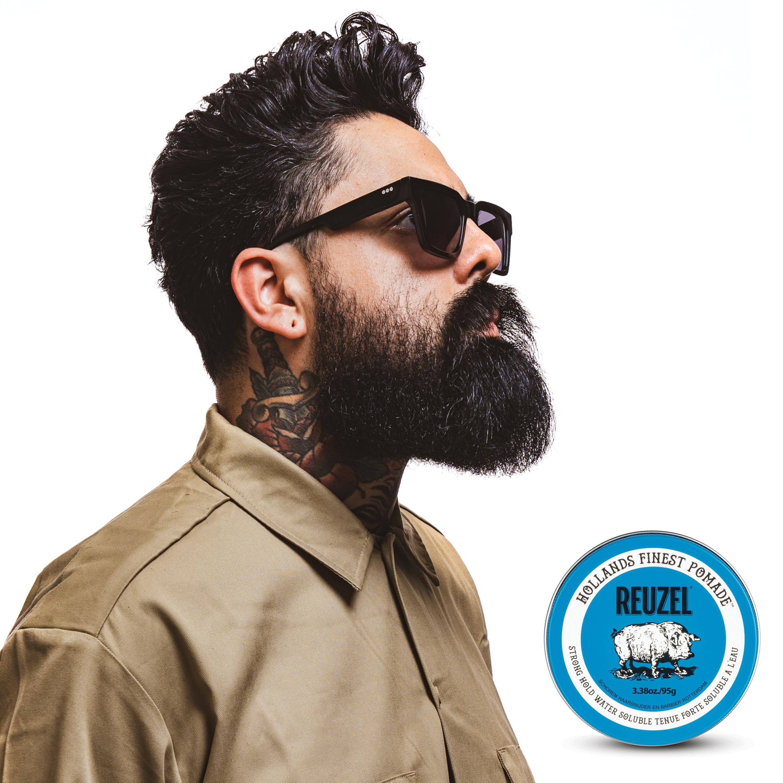 Reuzel Blue Strong Hold Pomade, Pommade Forte pour Brillance Intense, Soluble dans l'Eau, Parfum Vanille - 95g/3.38oz