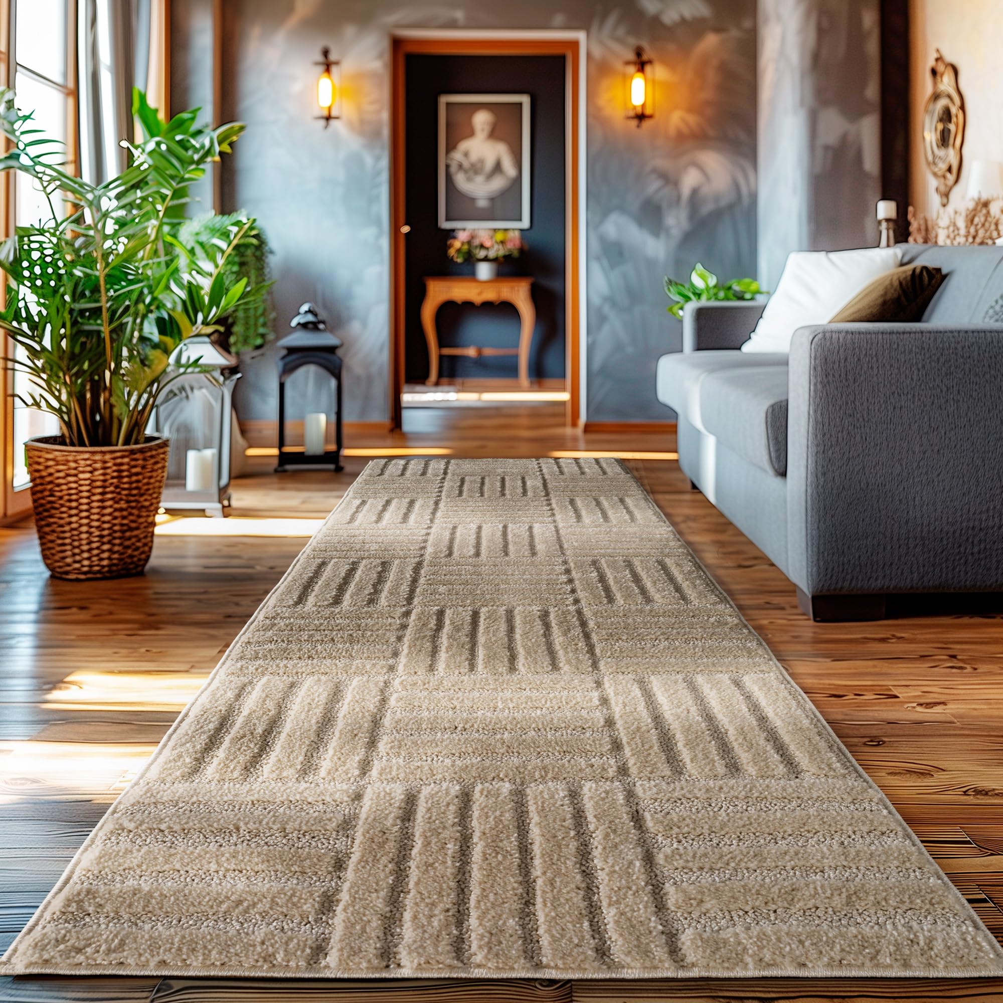HomebyHome Wohnzimmer Teppich Hochflor Skandi Boho Design Hoch-Tief Effekt Weicher Shaggy Langflor Flauschig Pflegeleicht Modern für beistelltisch