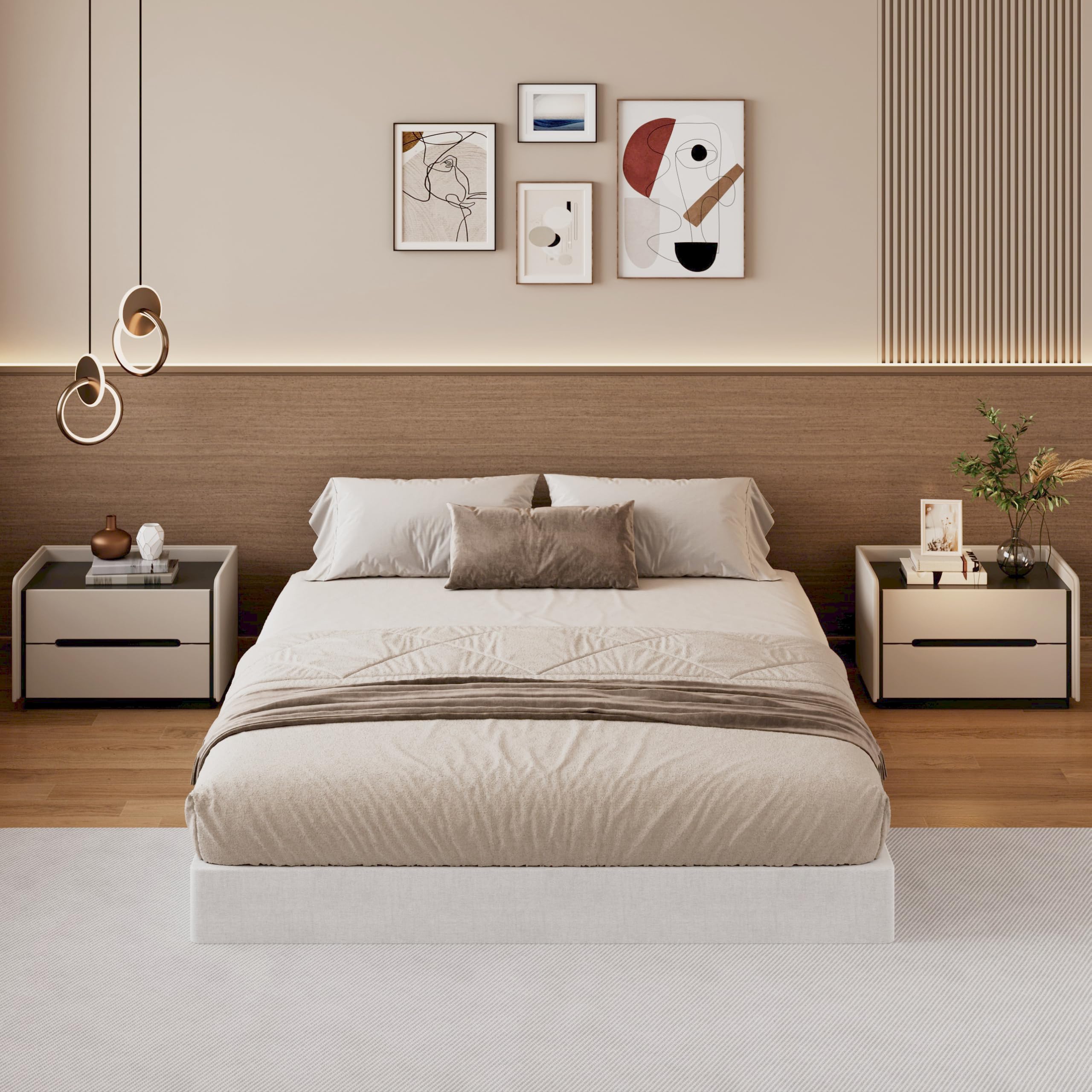 SHLAND Boxspringbett, 15,2 cm, niedriges Profil, volle Größe, Boxspringbett, Metallrahmen, Matratzenfundament mit Stoffbezug, einfache Montage
