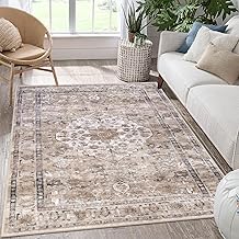 Pauwer Boho Area Rug 3x5, Machine Washable Area Rugs for Living Room, Soft Bedroom Throw Area Rug with Non Slip Rubber Backing, Farmhouse Vintage Carpet for Entryway Dorm Kitchen, Beige