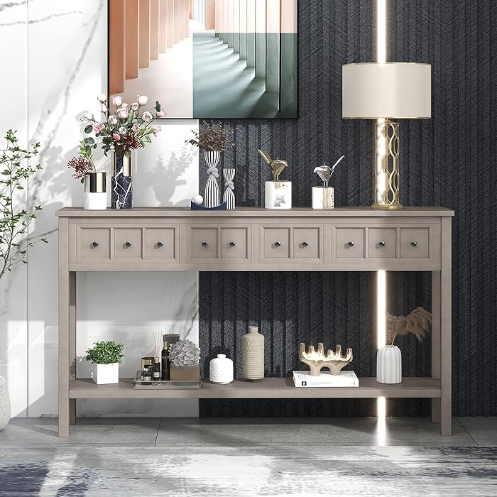 Buy Farmhouse Extra Long Console Table for Entryway with 4 Drawers in