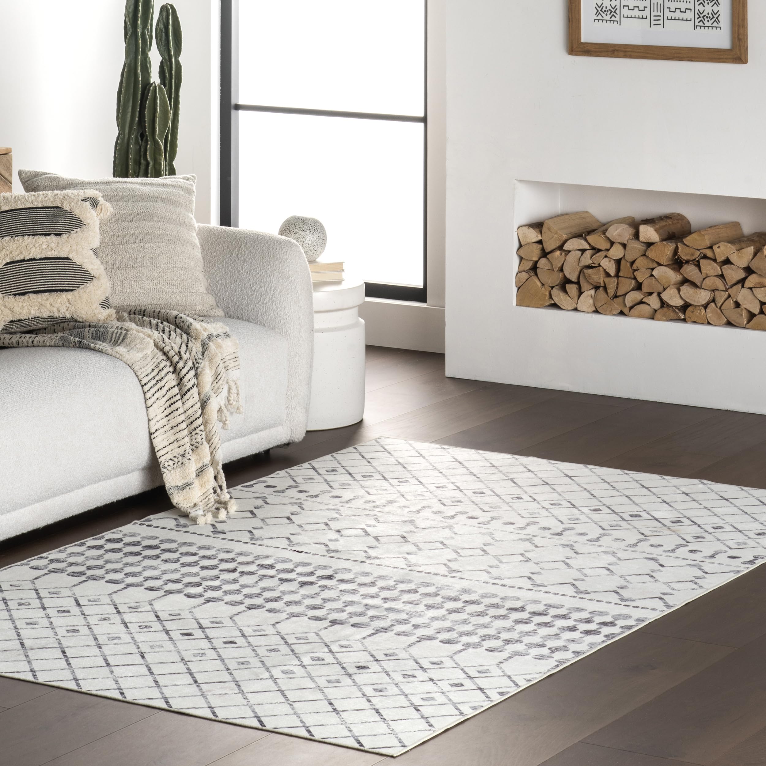 Tapis rond lavable nuLoom Emi gris 1.8m anti-tache pour simplifier la vie au salon
