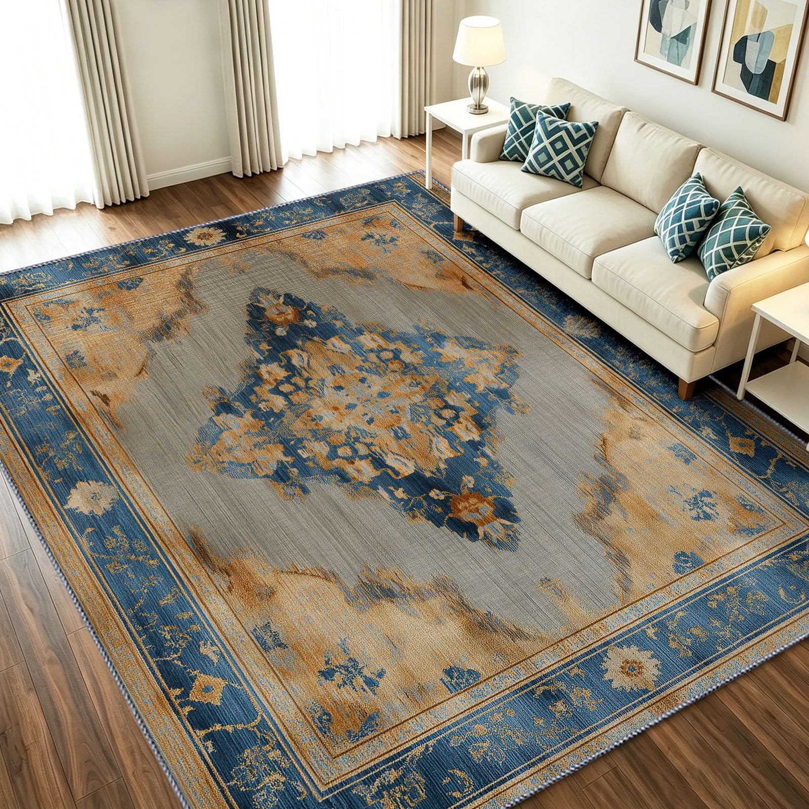 Alfombra para salón interior de pelo corto estilo vintage tradicional gris