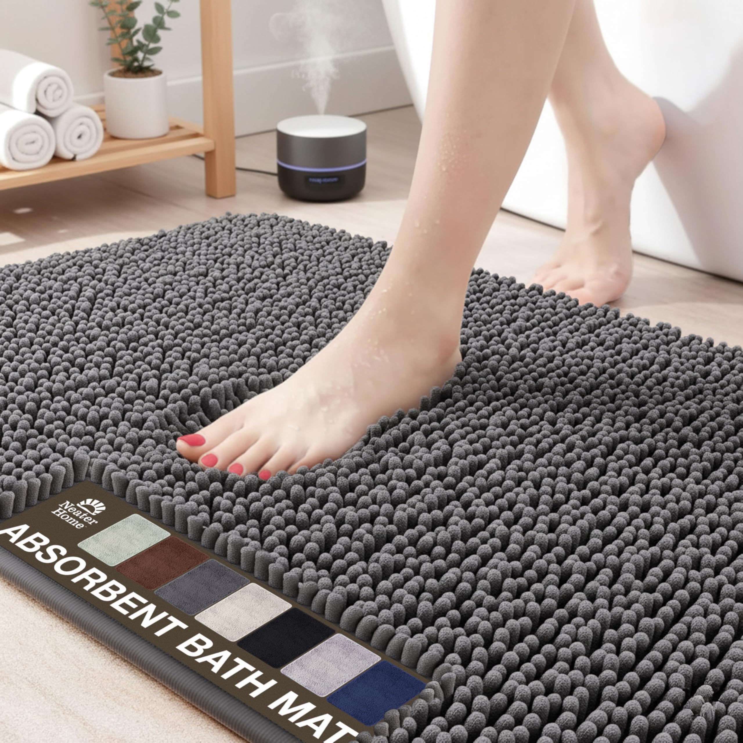 Neater Home Plush Bathroom Rugs 30x20 Thick Chenille Quick Dry Microfiber Absorbent Bath Mat, Soft Bath Rugs, Machine Washable Bathroom Floor Mat for