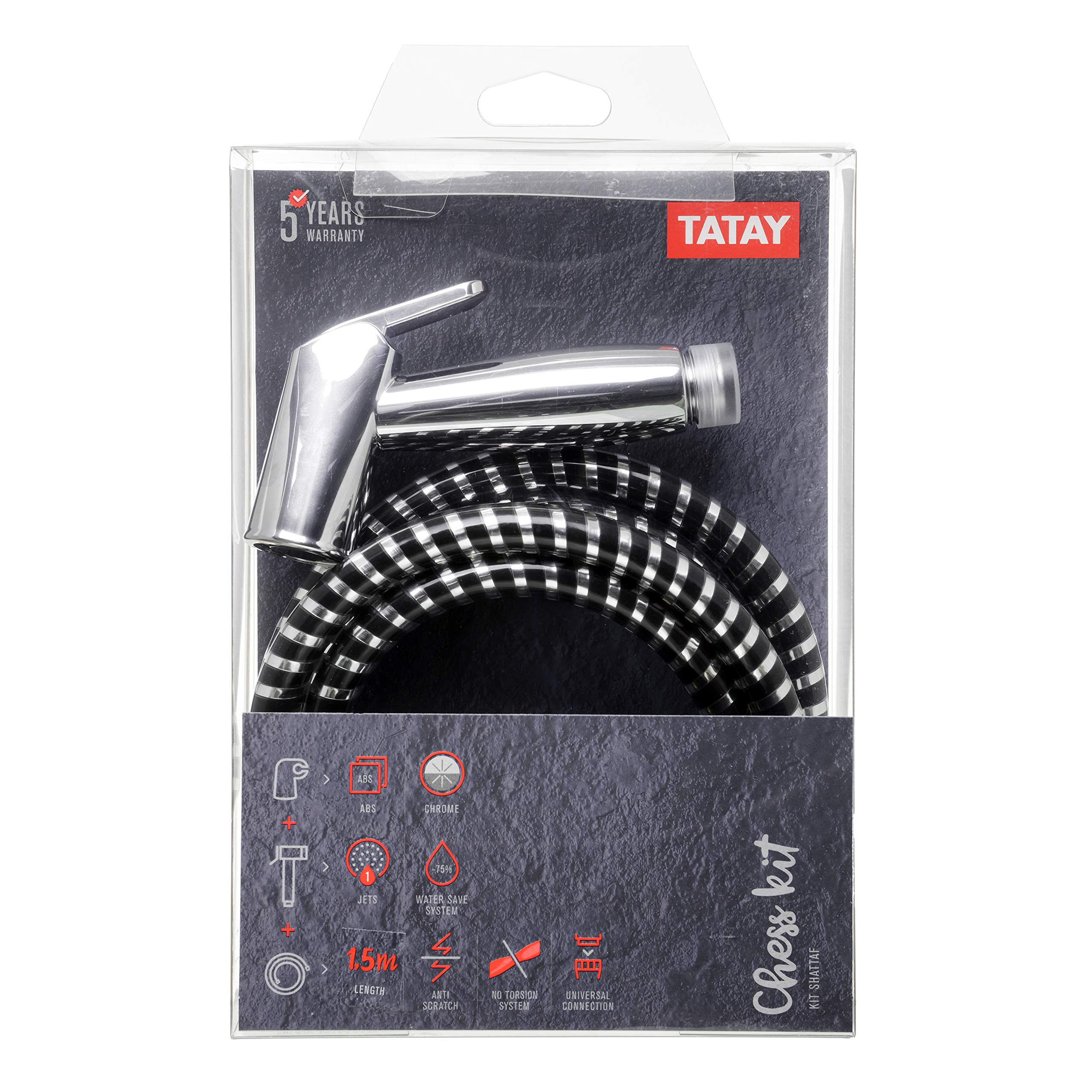 TATAY Shattaf shower set, holder and hose with chrome finish, 1 position and fixing system included, Cranberry, x-Large - Image 2