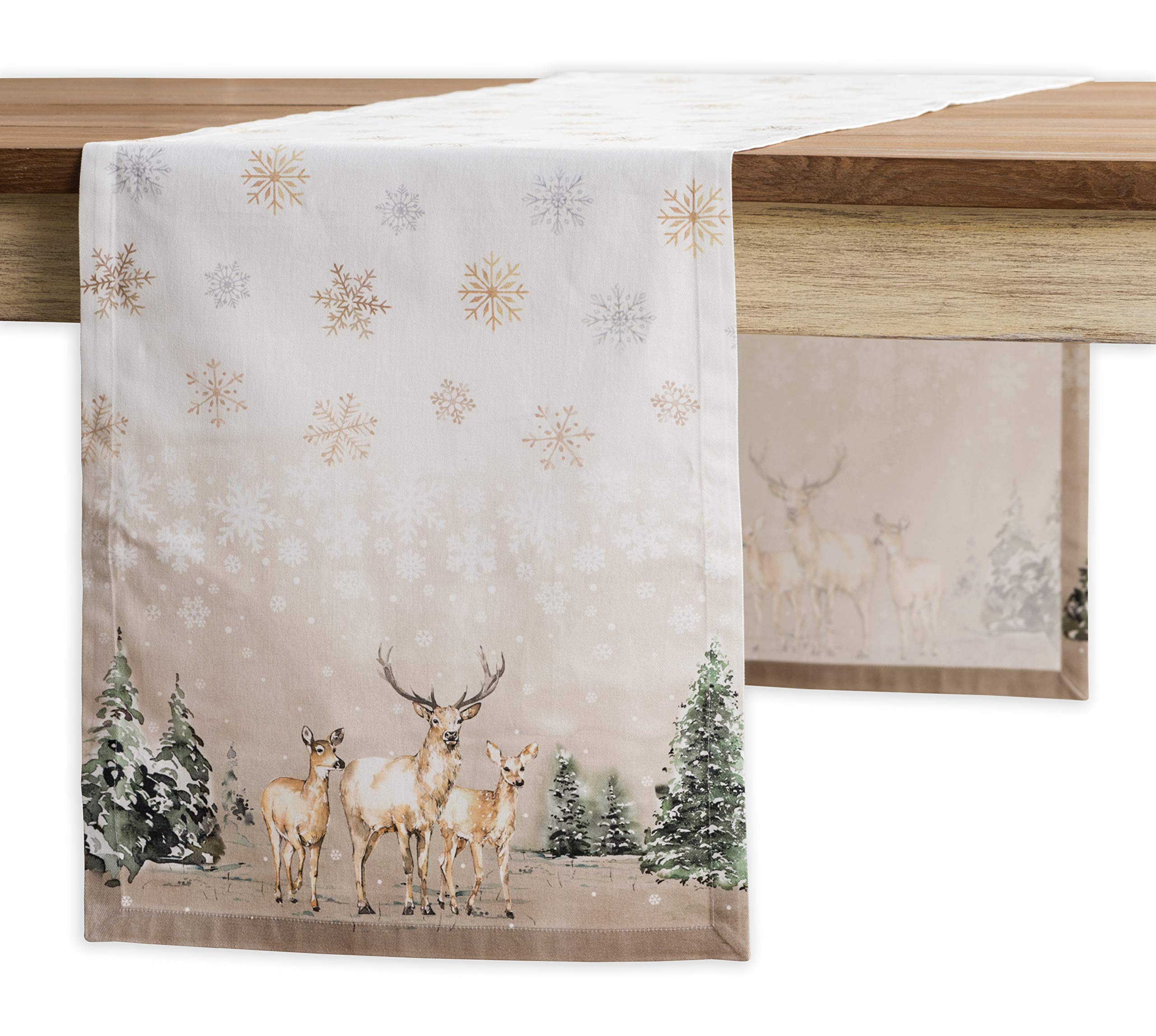 Maison d' Hermine Deer In The Woods 100% Cotton Table Runner Farmhouse Tabletop Cover for Home Kitchen Dining Décor Parties Family Dinners Wedding Thanksgiving/Christmas (37cm x 230cm)
