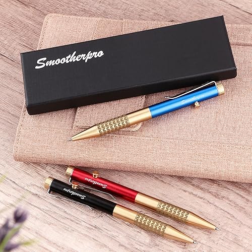 Miniatura 5 de SMOOTHERPRO Bolígrafo de acción de perno de latón macizo, compatible con recambio de Pentel, clip de acero inoxidable escalable con peso equilibrado
