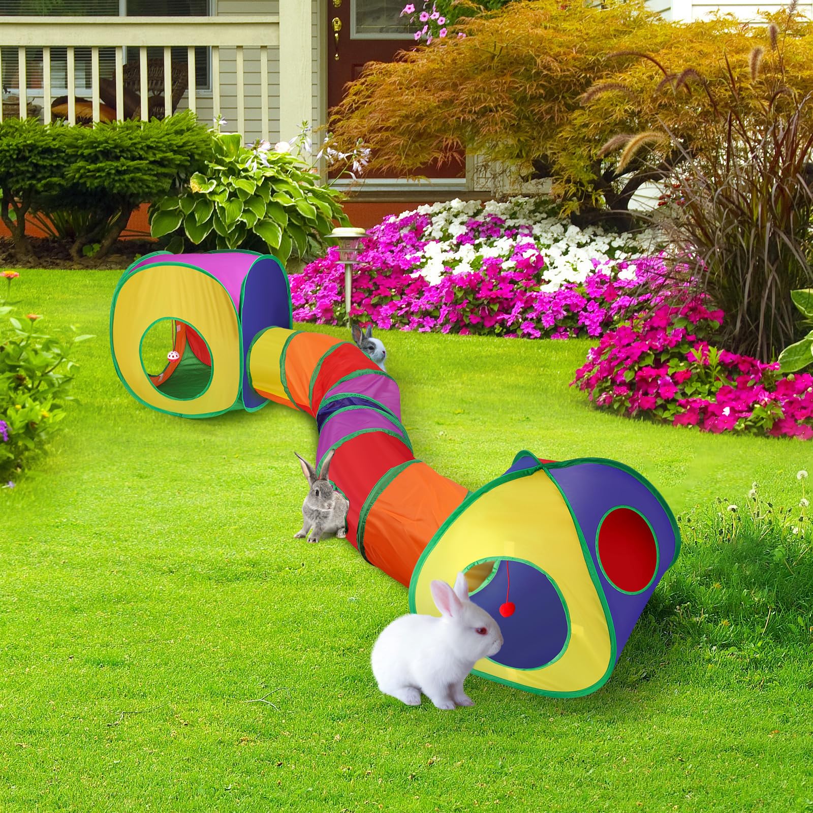 SWAWIS Pieghevole Tunnel Set per Gatti, 3 in 1 Giocattolo per gatti Tunnel Tenda Cubi per Gatti con Borsa, Giocattolo Interattivo per Gatti per Gattini Cuccioli e Conigli