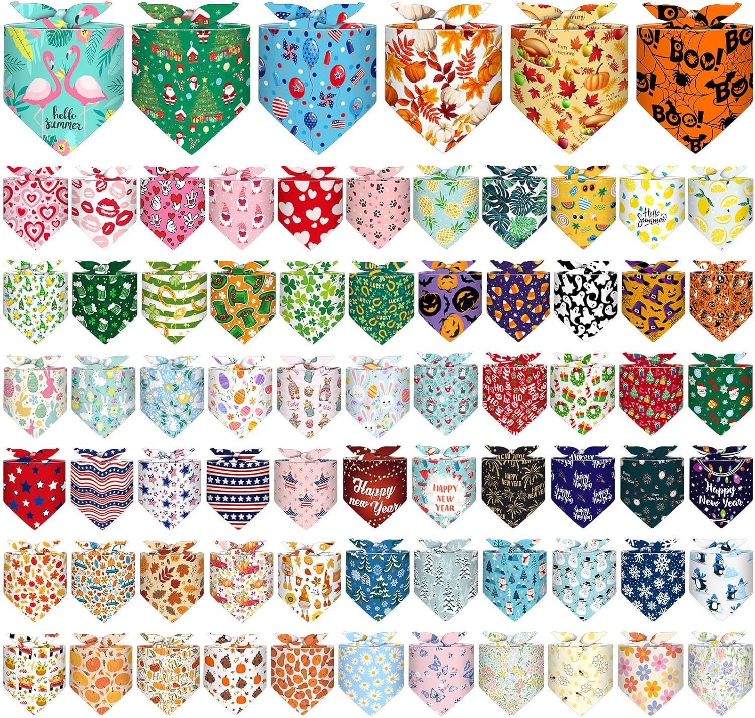 Reginary 72-Pack Holiday Dog Bandanas: Patriotic, Halloween, Christmas, Easter Adjustable Pet Scarves for All Seasons