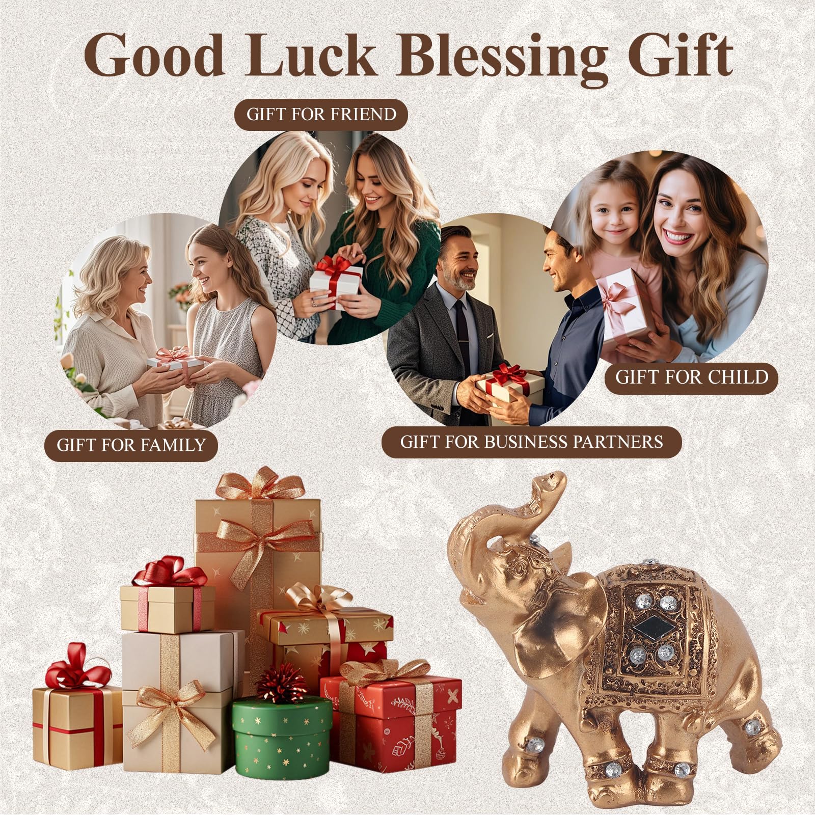 Buachois Elefante Statua,Golden Polyresin Elephant Statue,Fortunato Feng Shui Elefante Scultura,Fortunato da collezione Figurine Regalo Home Decor Feng Shui Ornament Arredamento Desktop