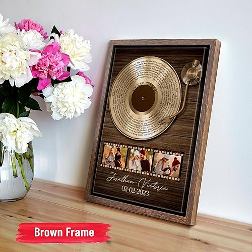 Vista 117 de H-DEWALL Letras de canciones personalizadas, lienzo enmarcado en marrón, música romántica del día de San Valentín, regalo personalizado para marido