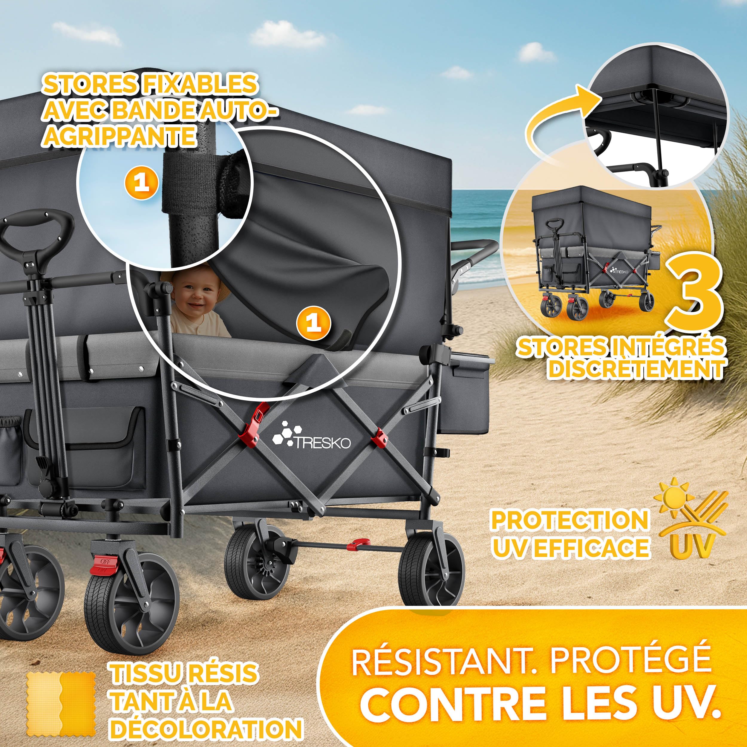 TRESKO Chariot de transport pliable 150 kg avec compartiment isotherme et stores latéraux