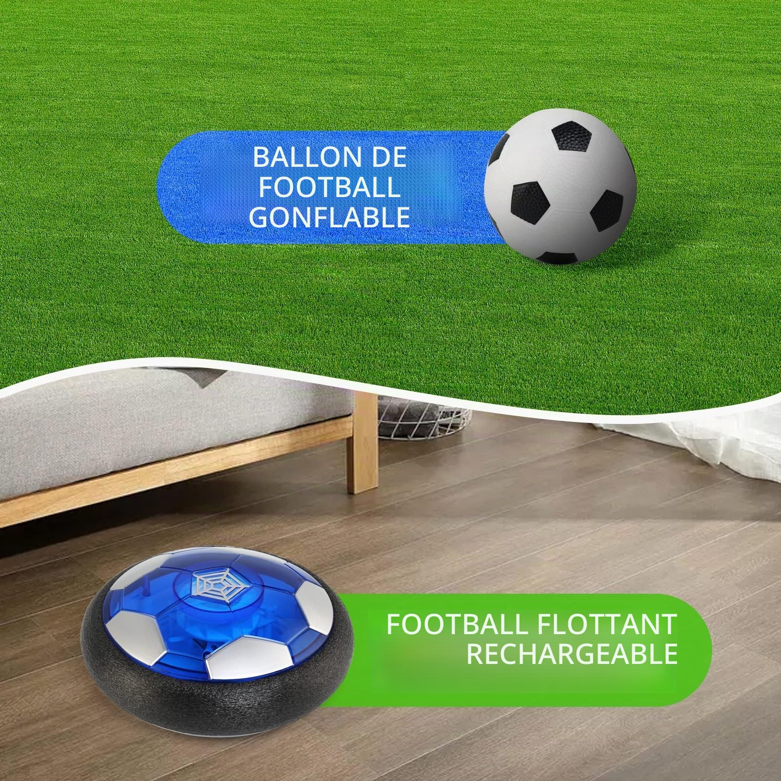 Jouet Enfant Ballon de Foot Rechargeable avec LED Lumière,Air Power Football Enfant Jouet Garçon 3 4 5 6 7 8 10 Ans,Hover Ball Cadeau Anniversaire Noël Aire de Jeu Intérieur Extérieur