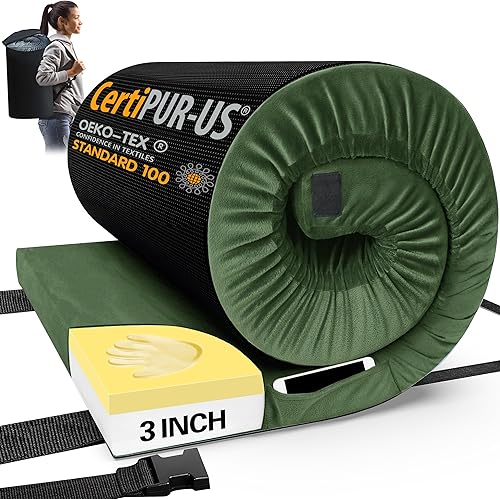 Miniatura 7 de CYMULA Colchón de espuma viscoelástica para campamento, colchoneta para dormir, colchón enrollable portátil para adultos, almohadillas de cama para