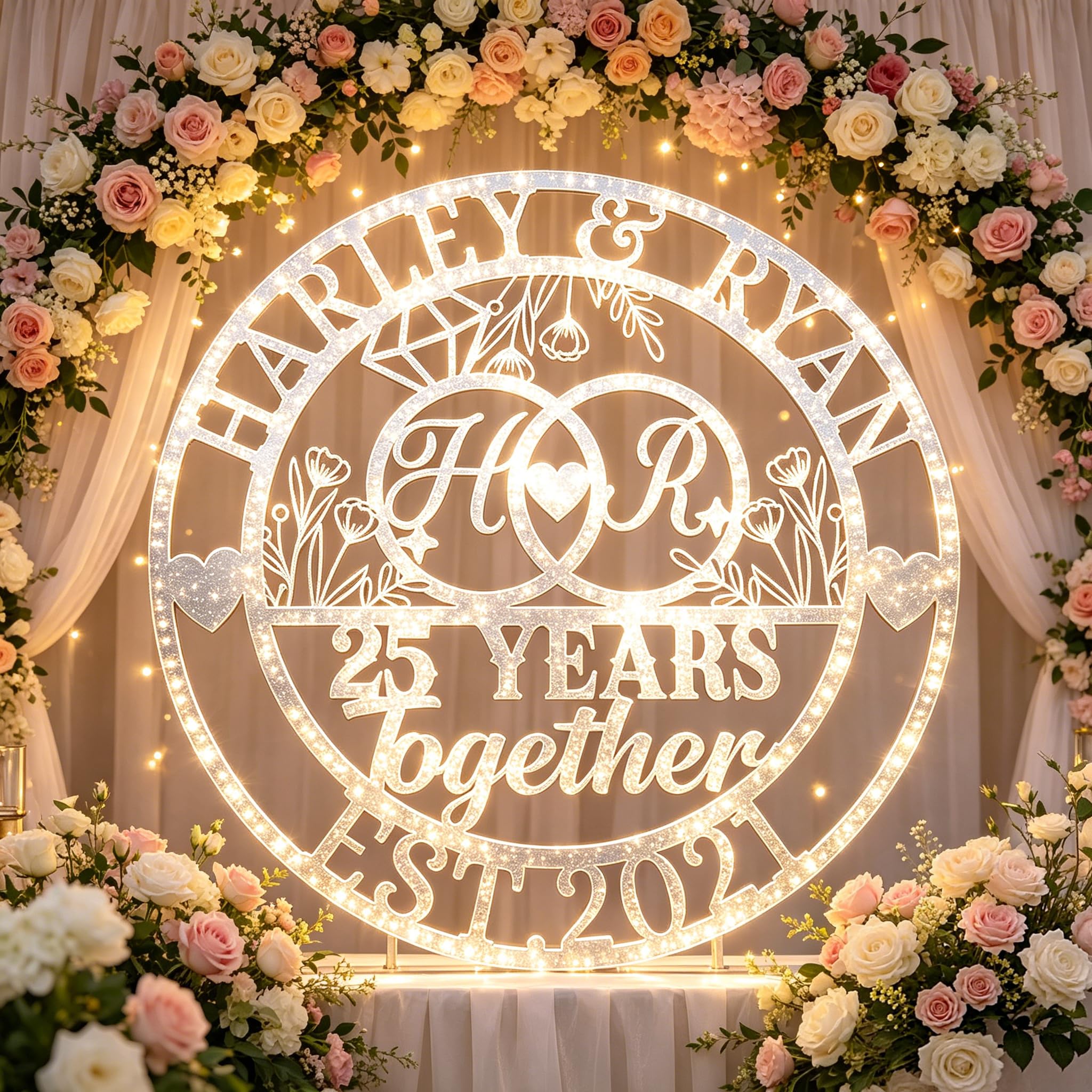 Amerliga Personalized Anniversary Monogram Metal Wall Sign, 10_20_25_50_75 Year Together Sign, Gifts For Wedding Anniversary, Family Name Date Sign