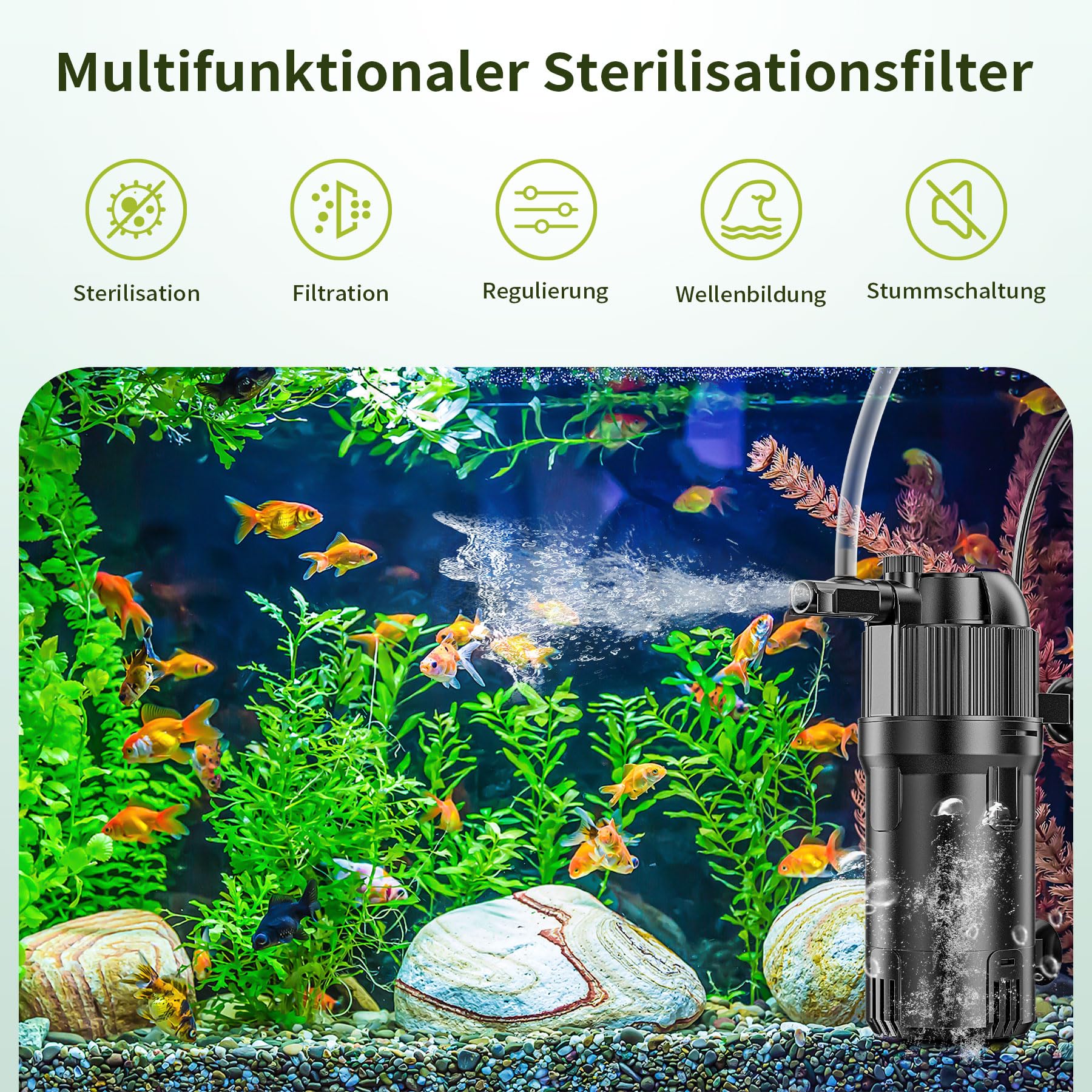Forever Speed 5-w-1 filtr wewnętrzny do akwarium z UV 3 W, pompa filtrująca do akwarium z regulowanym przepływem 400 l/h do akwariów 40-120L