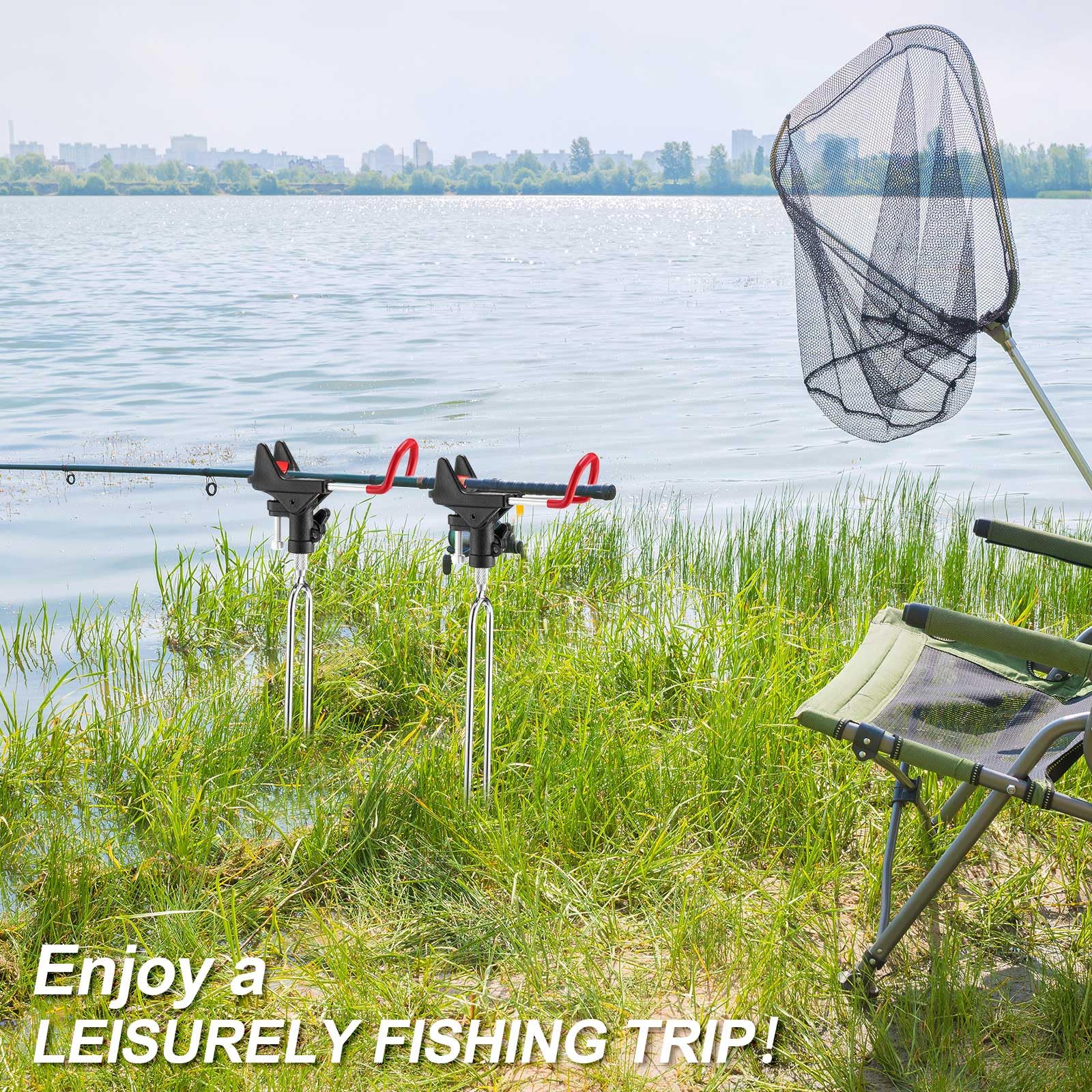 Lenwen 4 Pieces Fishing Rod Holders for Bank Fishing Upgraded Stainless Steel Fishing Pole Holders 360 Degree Adjustable Fishing Rod Stand for Men Father Beach Fishing Equipment Birthday Gift : Sports