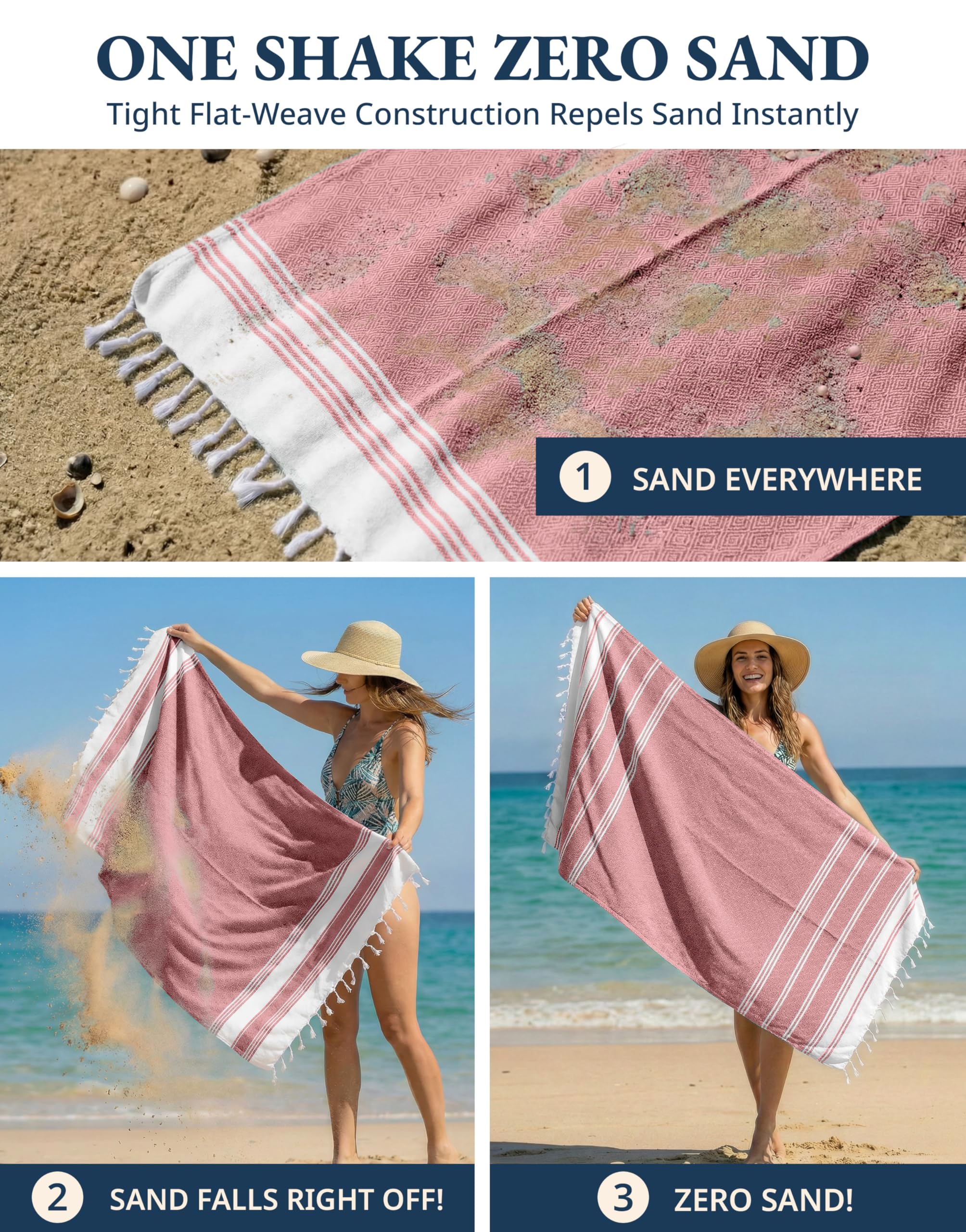 LANE LINEN Turkish Beach Towel 2 Pack, Oversized Beach Towel 39"x71", Lightweight Beach Essentials for Women, Large Pool Towel, Absorbent & Quick Dry, Sand Free Beach Towel - Hibiscus