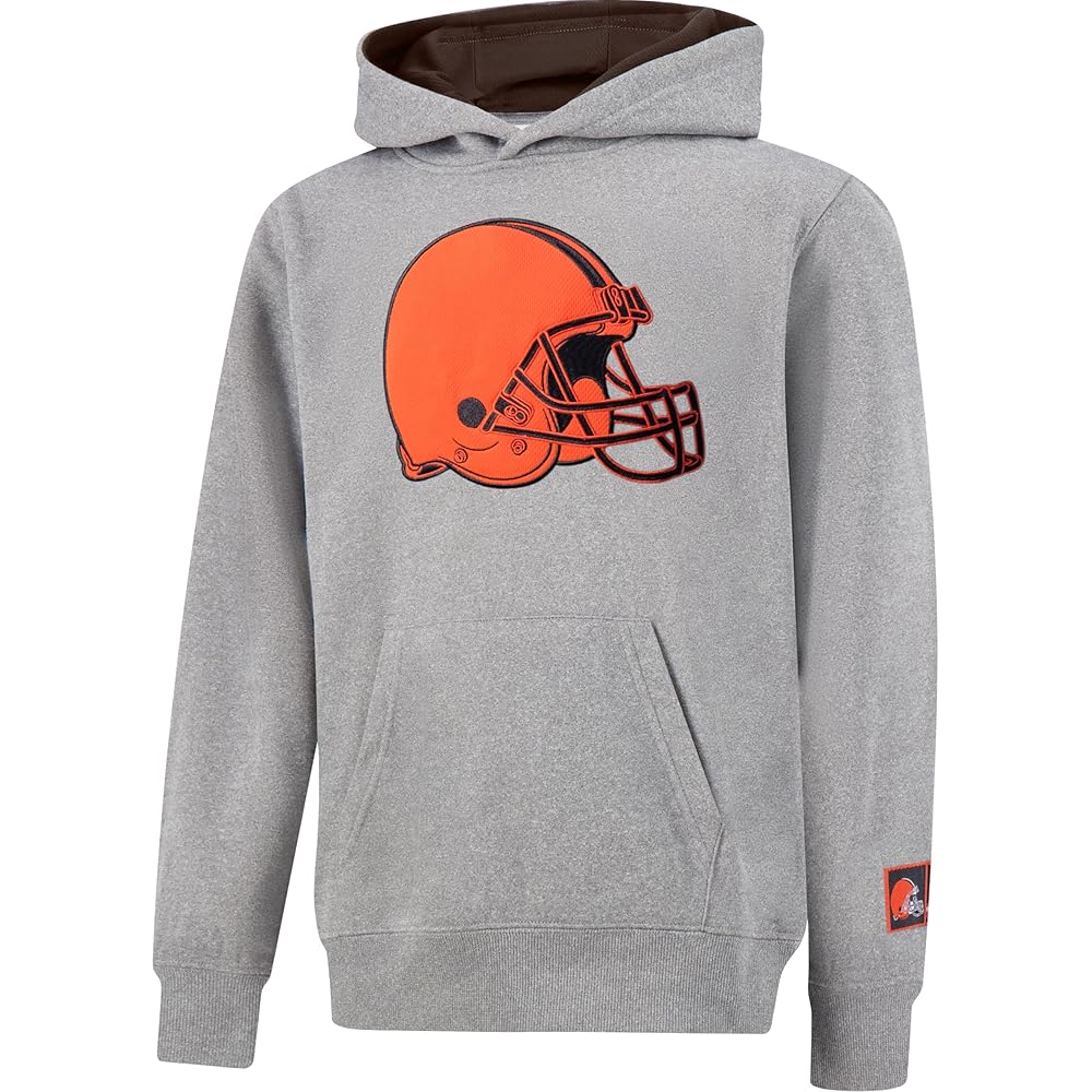 Ultra Game NFL Official Youth Super Soft Hoodie Sweatshirt Pullover - Warm Polyester Blend, Cleveland Browns, Heather Gray, 8