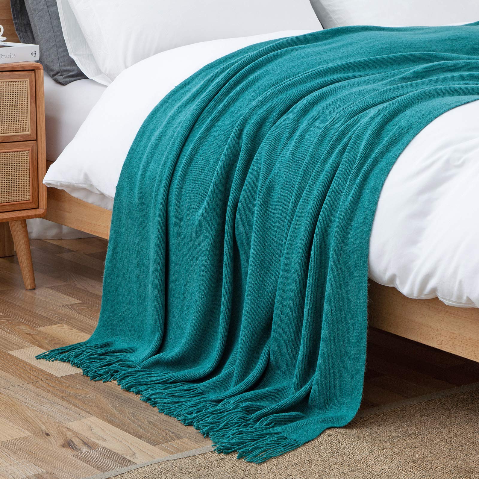 Vonty Coperta lavorata a maglia con nappe, 127 x 152 cm, coperta in maglia super morbida, decorativa per divano, letto