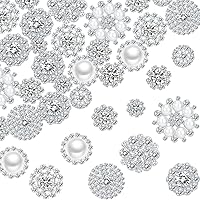Vista 1 de 50 adornos de diamantes de imitación de perlas de imitación retro con parte trasera plana, botones vintage con perlas de imitación, flores