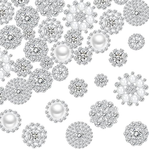 50 adornos de diamantes de imitación de perlas de imitación retro con parte trasera plana, botones vintage con perlas de imitación, flores de