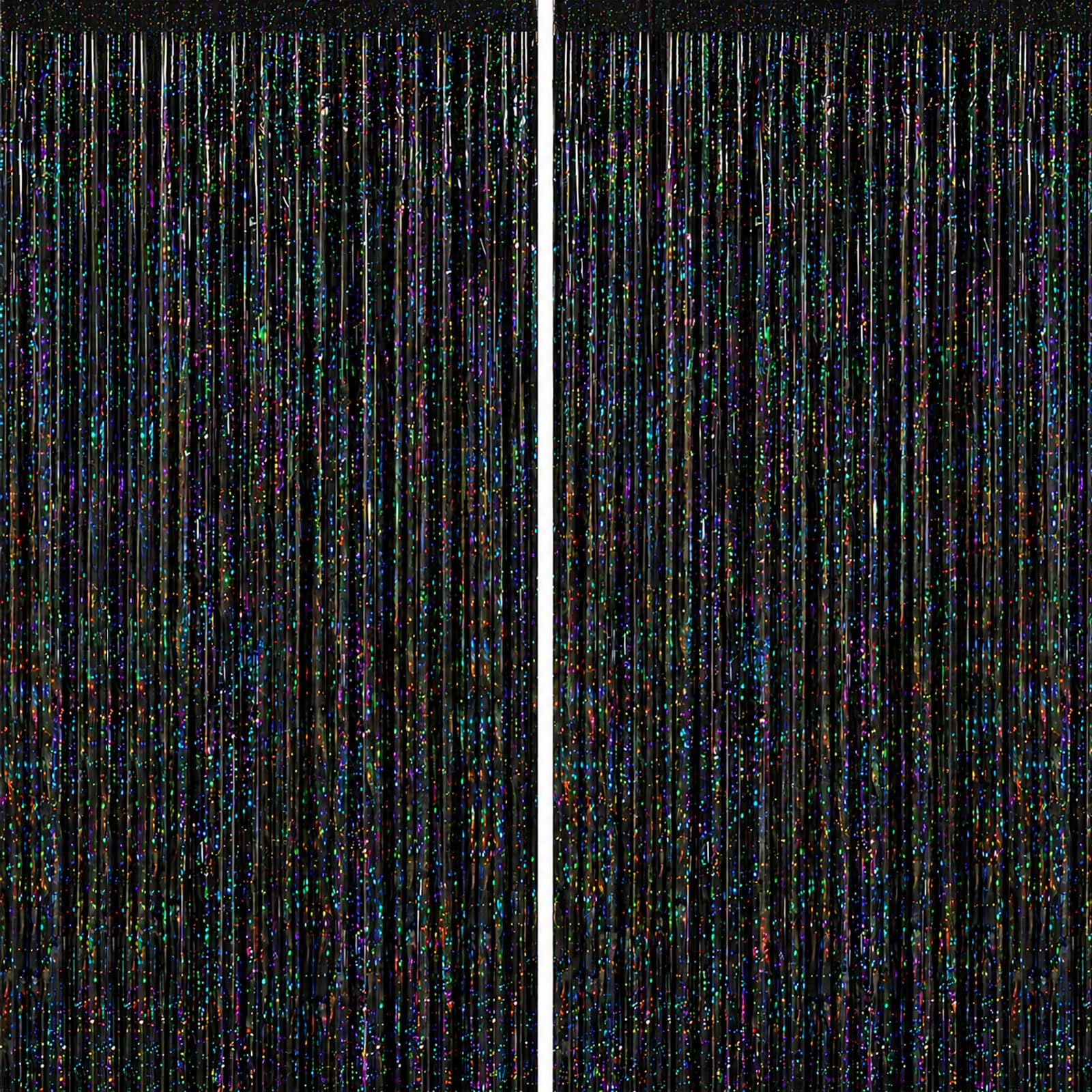 Voircoloria 2 Pack Laser Black Foil Fringe Backdrop Curtains,3.3x8.2 Feet