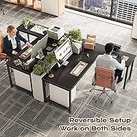 Vista 2 de Huuger Escritorio en forma de L de 55 pulgadas con tomas de corriente y puerto USB-C, escritorio de computadora reversible, escritorio de esquina