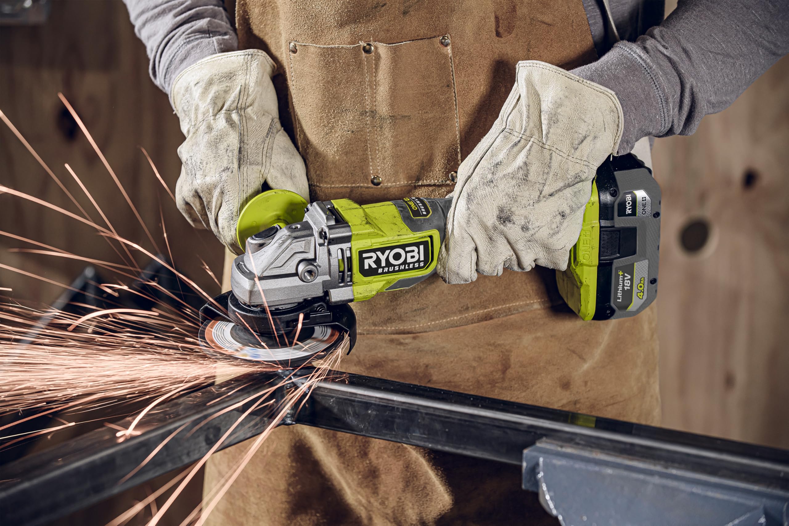 Ryobi Smerigliatrice Angolare Brushless a Batteria 18V ONE+, Disco 125 mm, 9200 giri/min, con Batteria 4.0Ah e Caricatore, Borsa di Trasporto, RAG18BL-1C40S