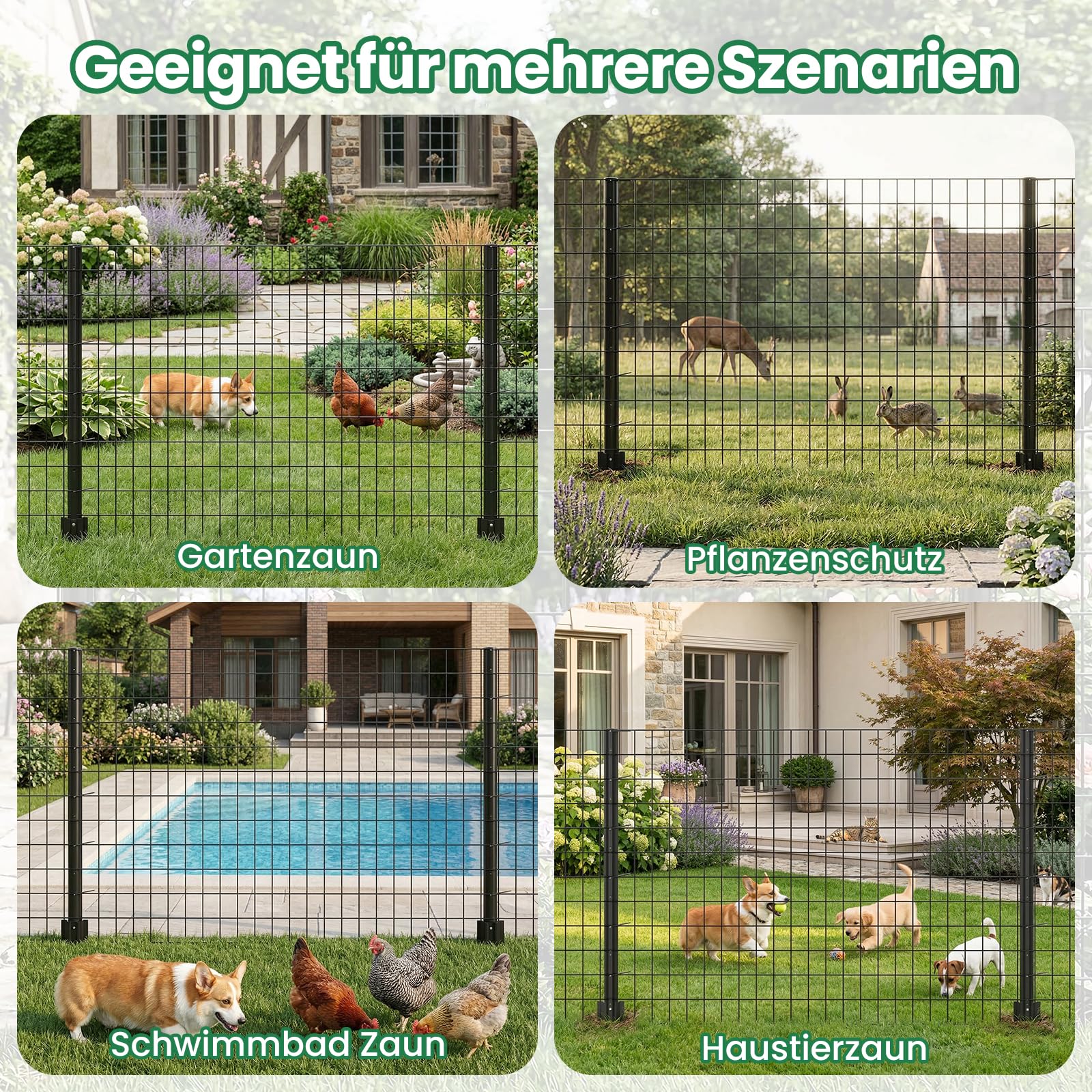 SUNYRISY Metall Hühnerzaun Gartenzaun Maschendrahtzaun 90cm hoch mit 5 x Pfosten, 15m lang Mobiler Hundezaun Weidezaun Steckzaun Begrenzungszaun Schafzaun, Verzinkter Material, Schwarz