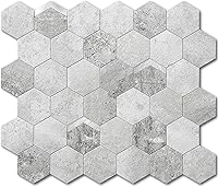 Vista 29 de VAOVI Peel and Stick Backsplash Tile,Backsplash Tile for Kitchen Peel and Stick Wall Panels Hexagon Marble Tile(White Silver,5pcs)